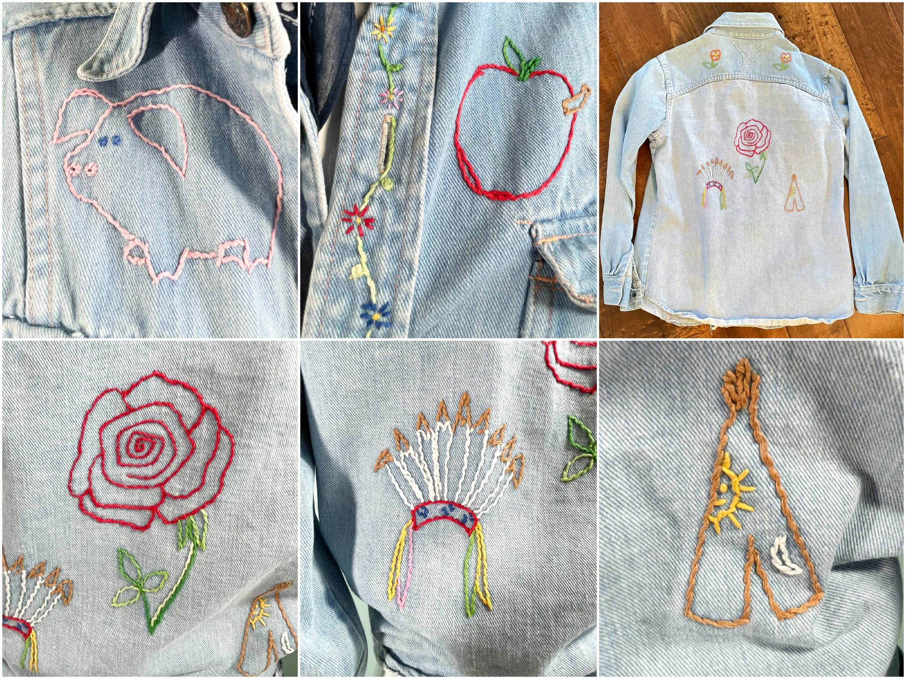 70s Sears Fashions Hand Embroidered Denim Shirt, OOAK Hippie Blouse