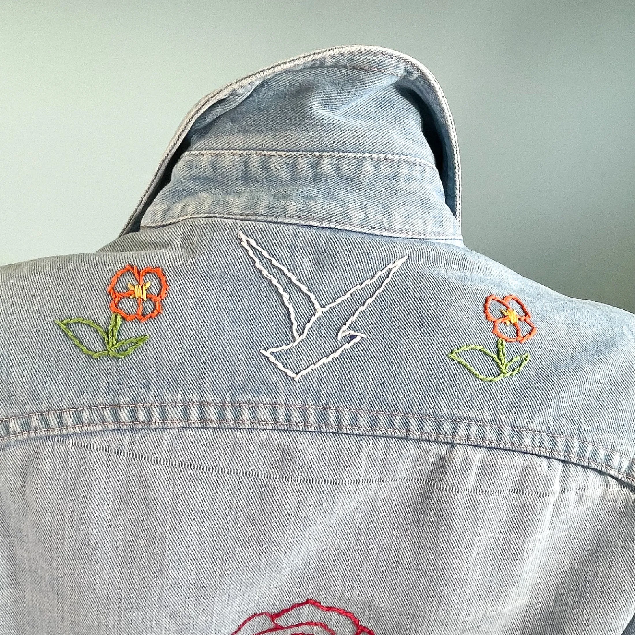 70s Sears Fashions Hand Embroidered Denim Shirt, OOAK Hippie Blouse