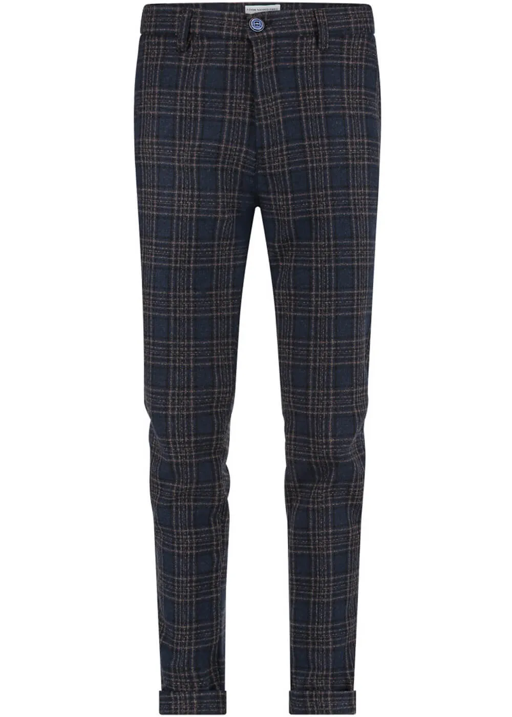 A Fish Named Fred Mens Structure Check Pantalon Trousers Navy