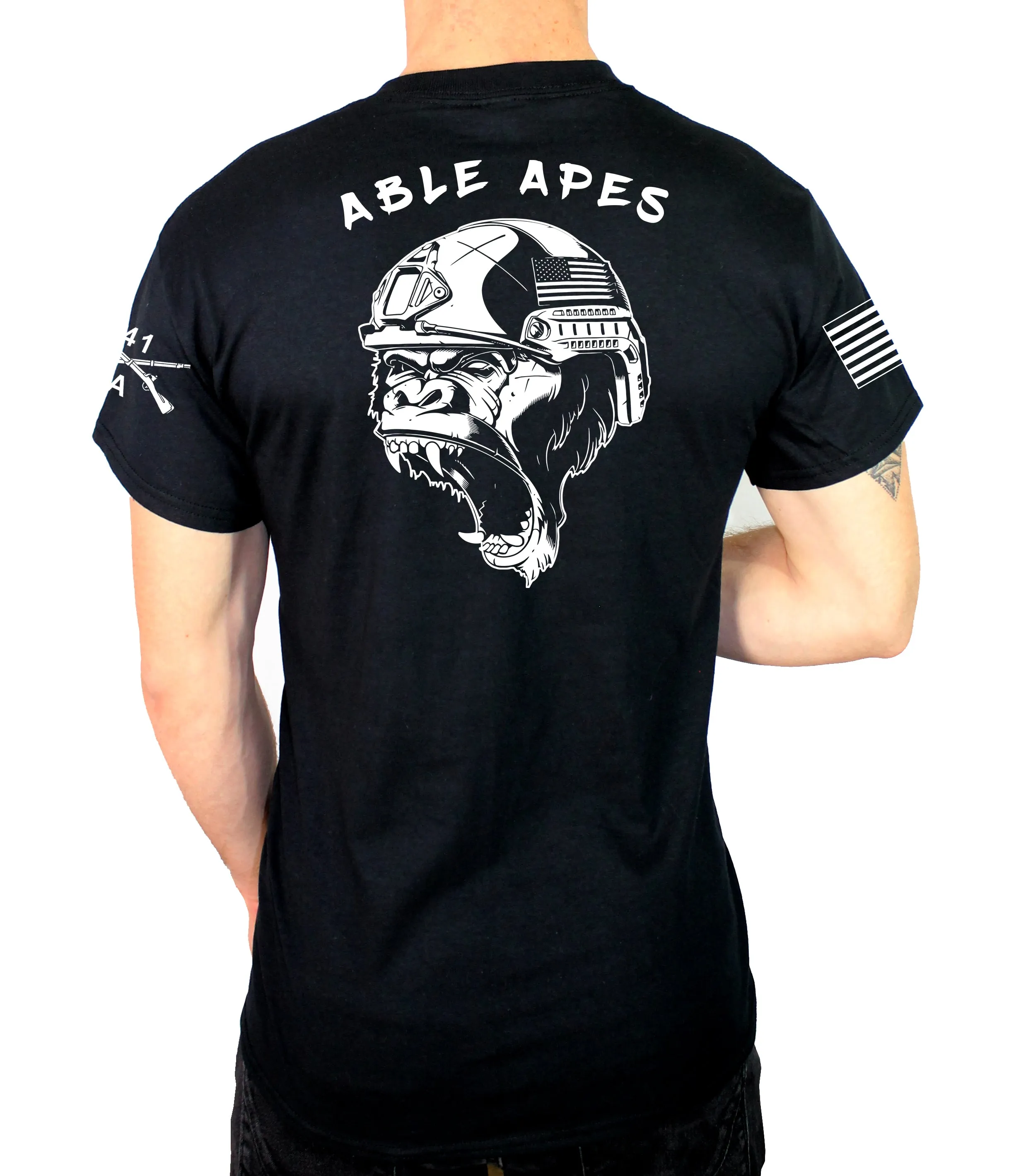 Able Co 50-50 Blend Black Unisex PT Short Sleeve Shirt. Approved for PT