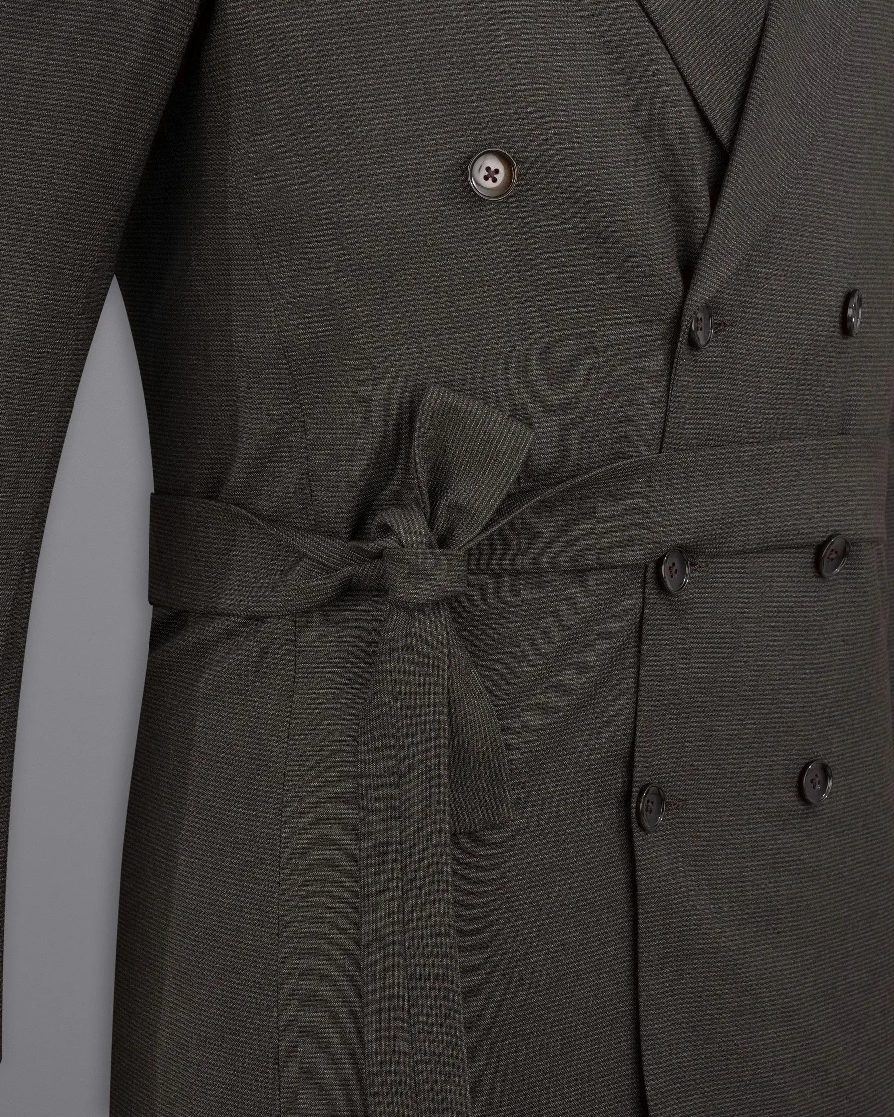 Acadia Grey Double-Breasted with Belt Closure Designer Trench Coat With Pant