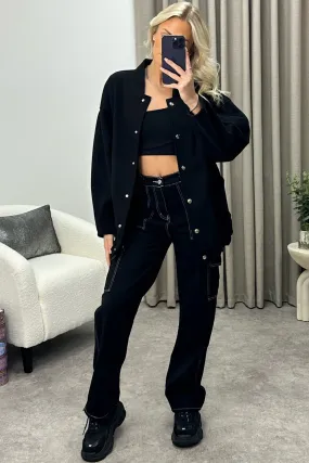 Adriana Black Oversized Bomber Jacket