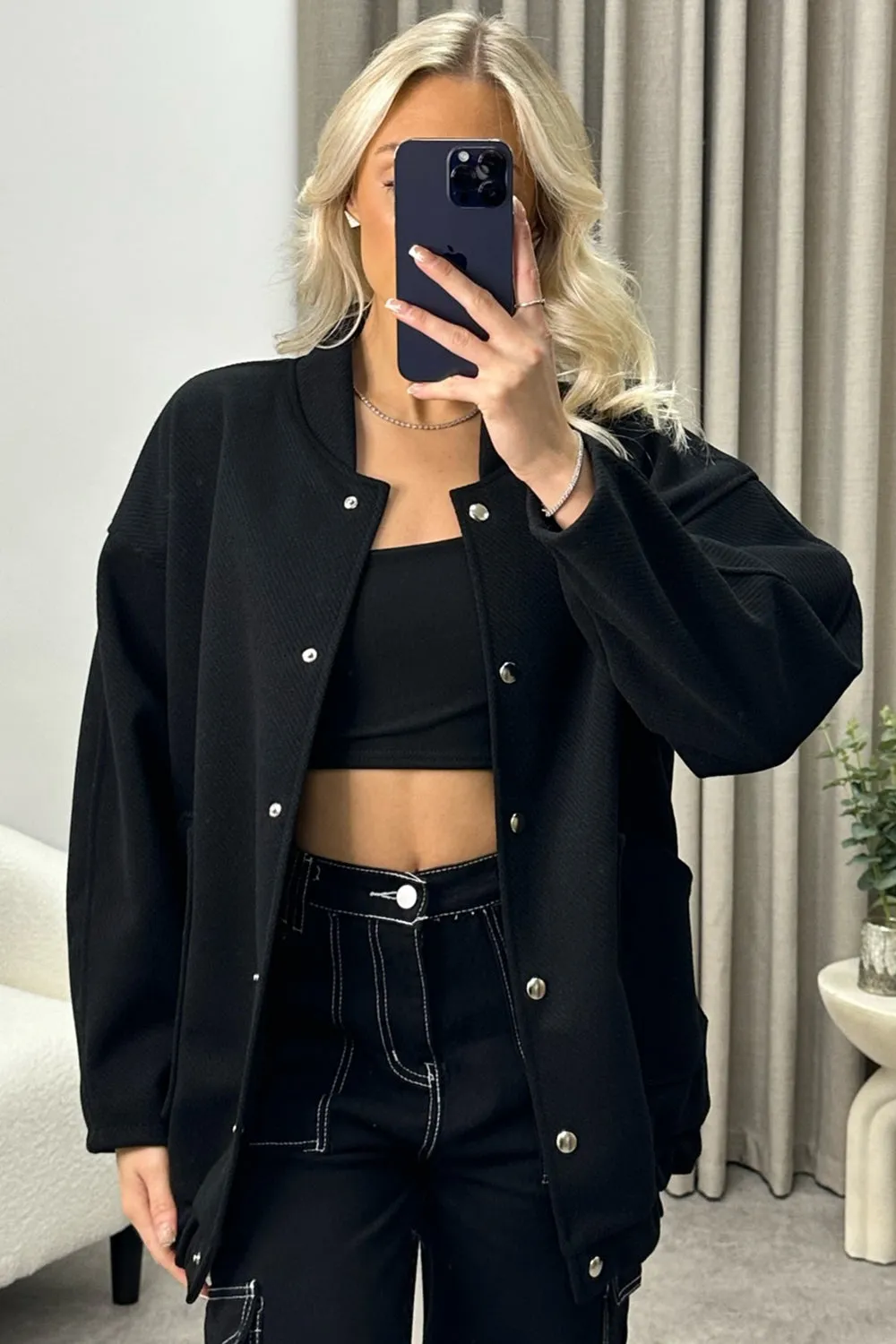 Adriana Black Oversized Bomber Jacket