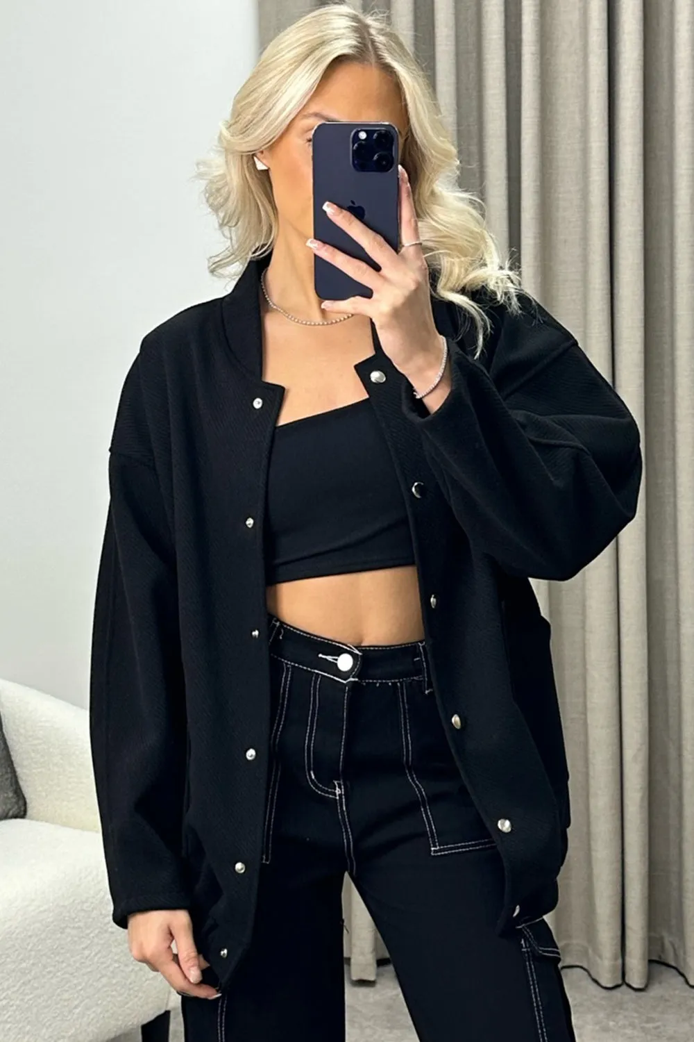 Adriana Black Oversized Bomber Jacket