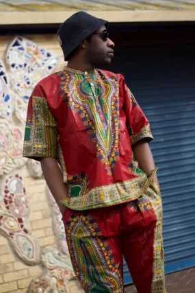 African Trousers/Pants in Red Dashiki - Festival Trousers