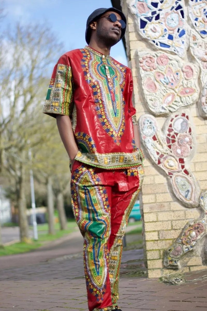 African Trousers/Pants in Red Dashiki - Festival Trousers