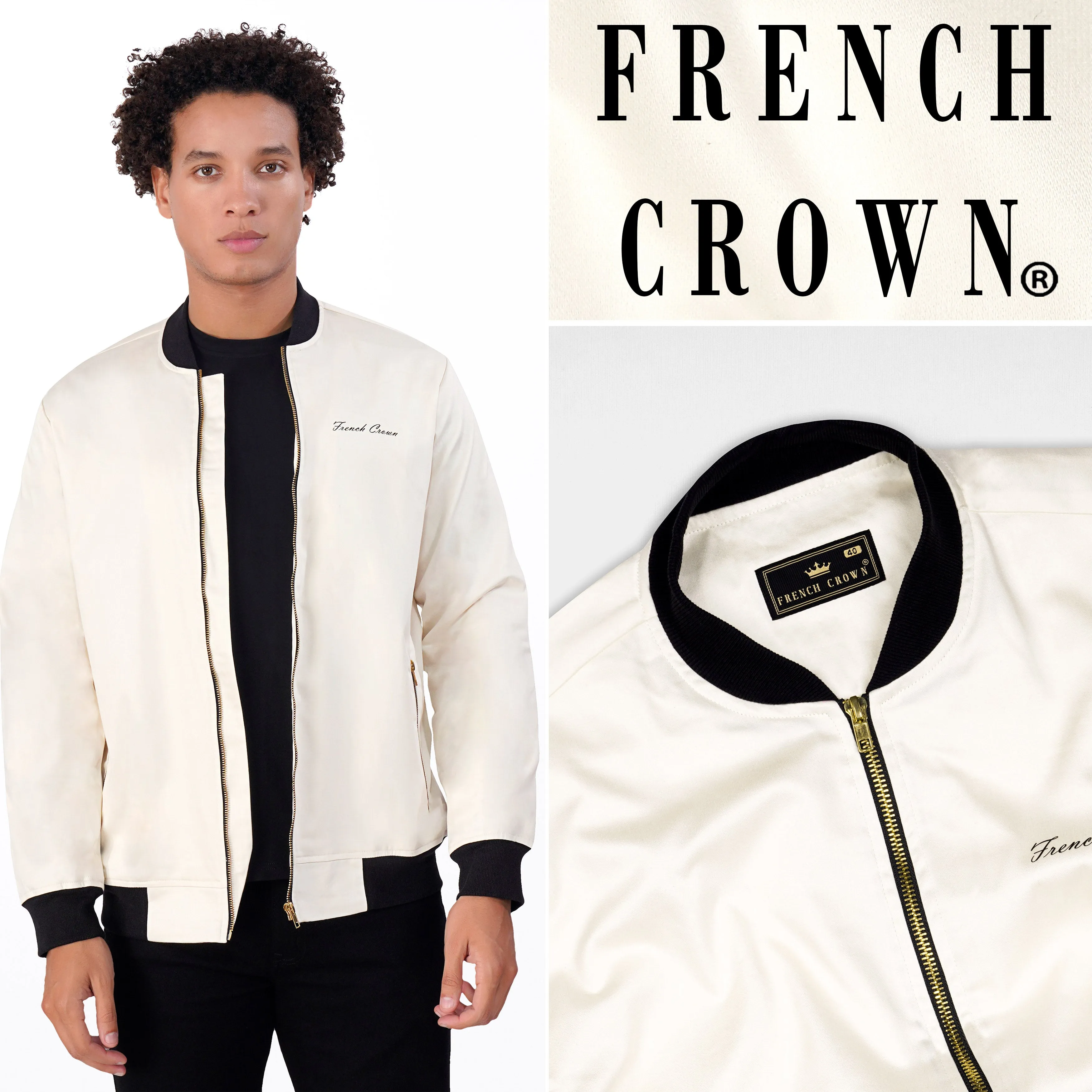 Albescent Cream Premium Cotton Bomber Jacket