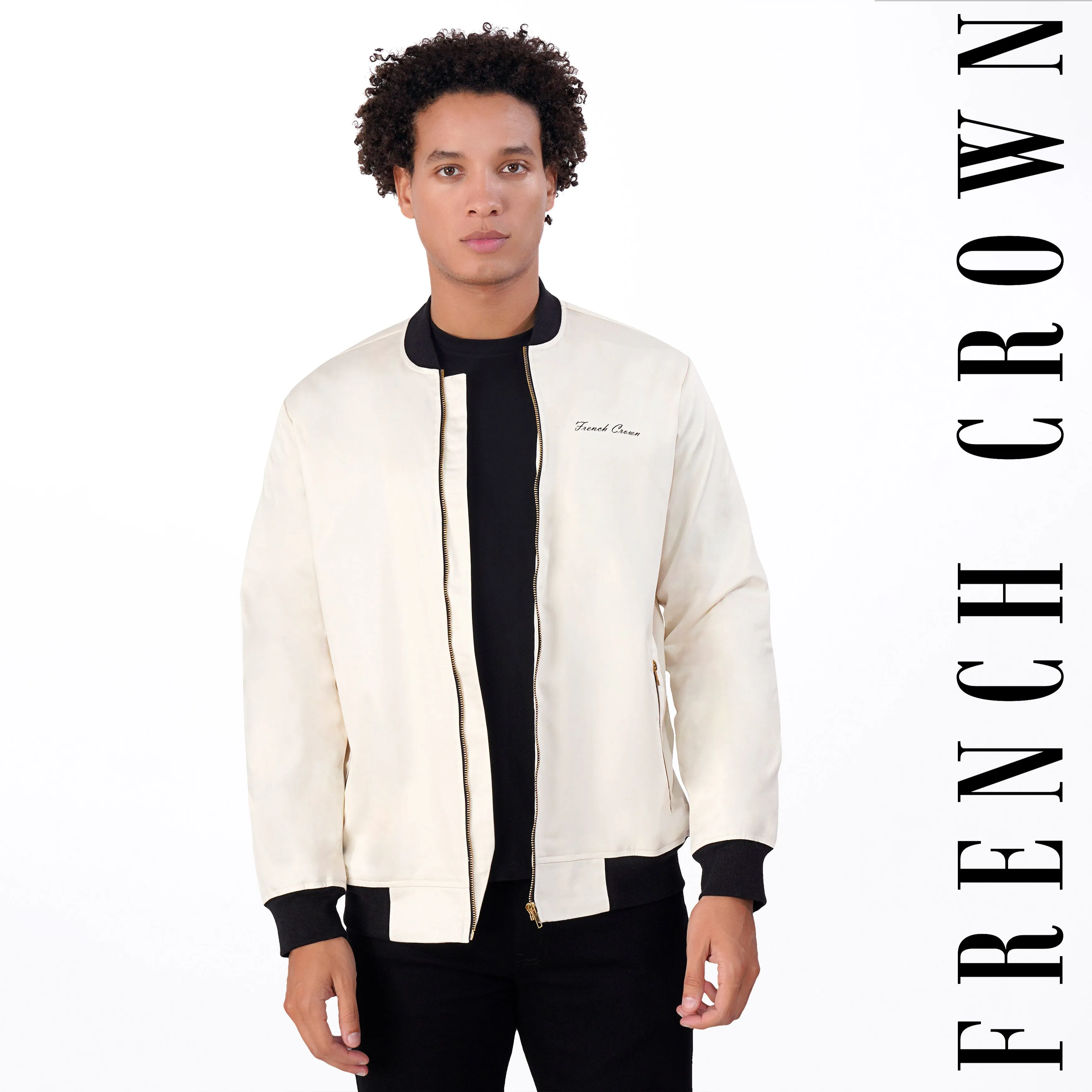 Albescent Cream Premium Cotton Bomber Jacket