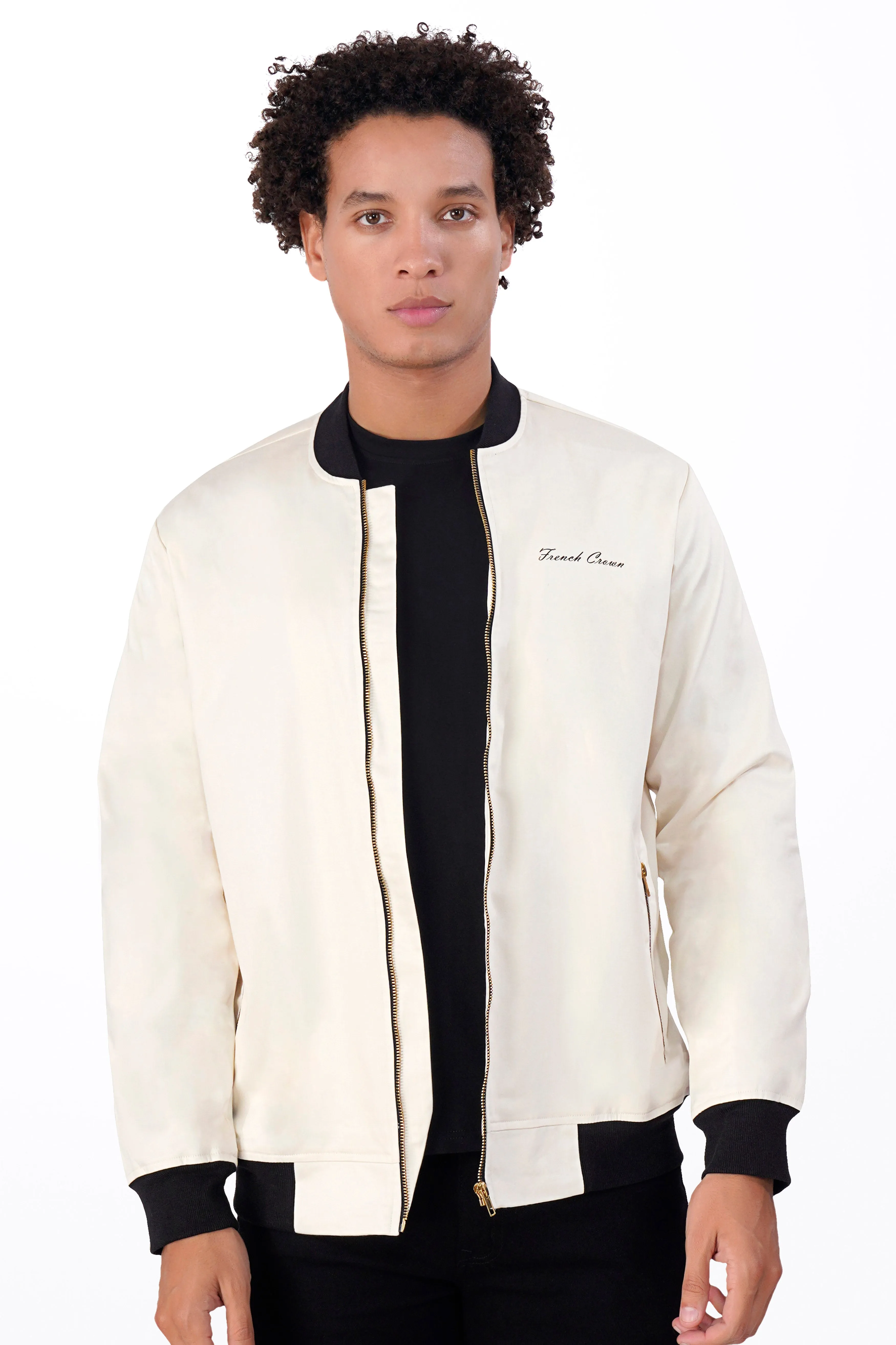 Albescent Cream Premium Cotton Bomber Jacket