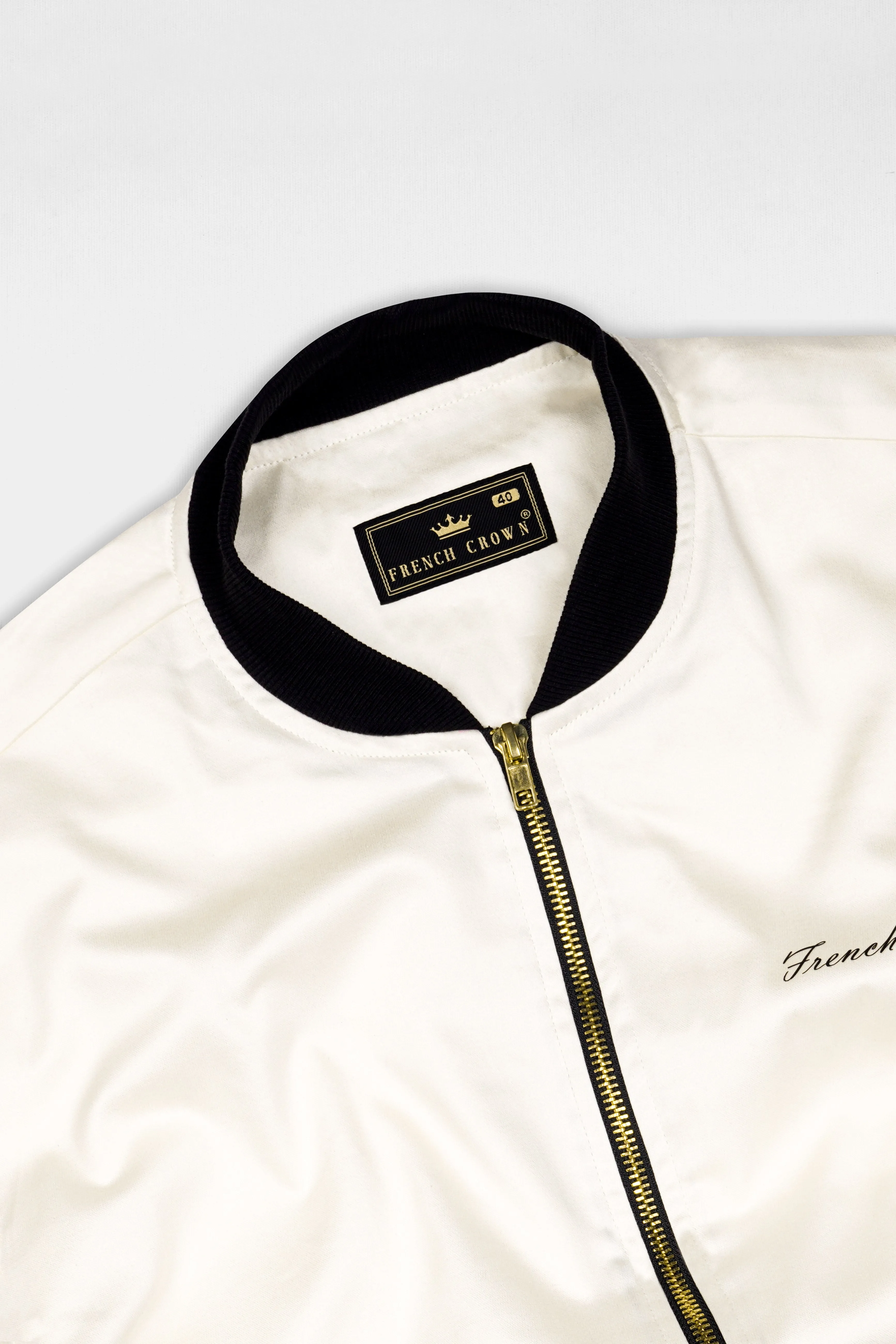 Albescent Cream Premium Cotton Bomber Jacket