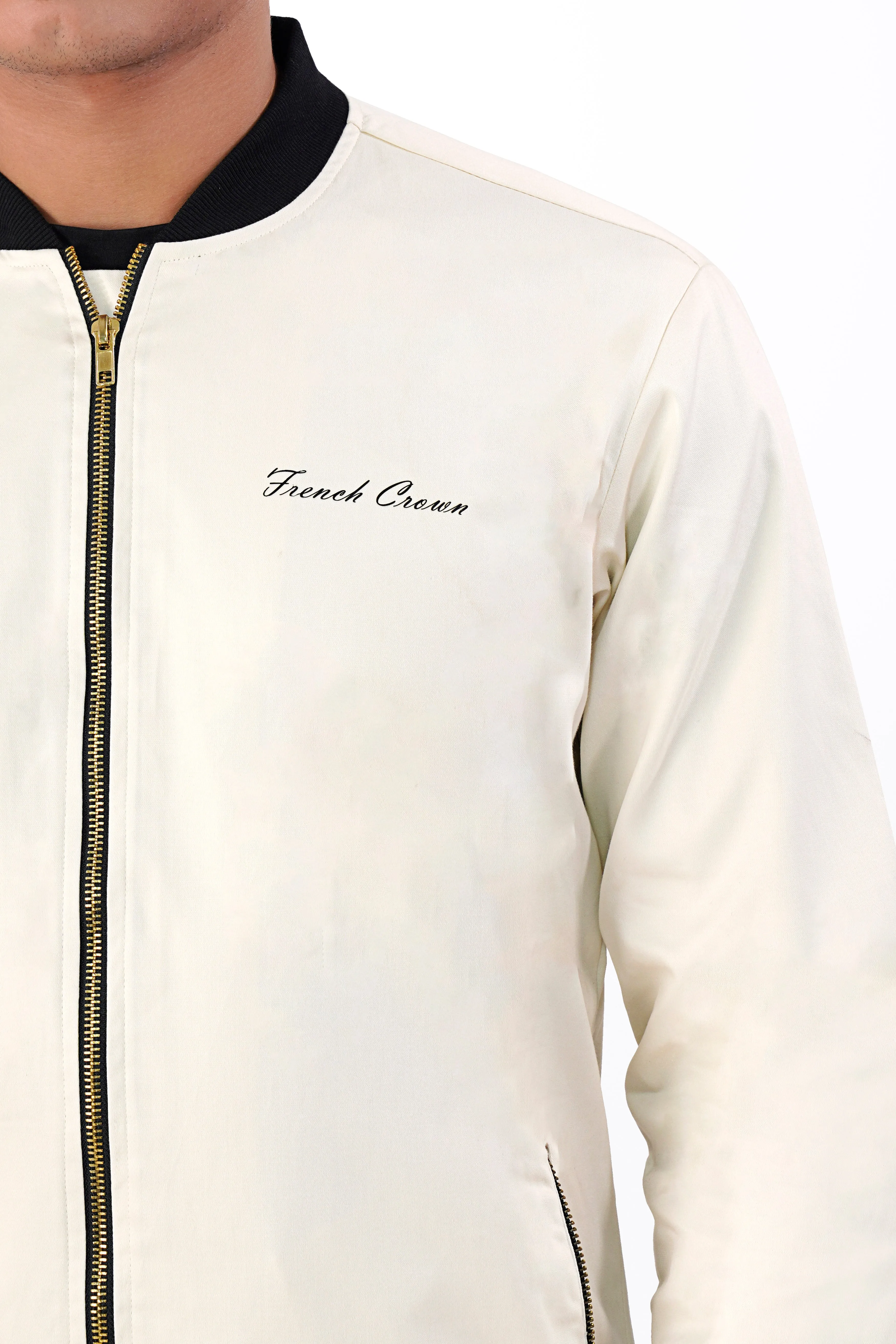 Albescent Cream Premium Cotton Bomber Jacket