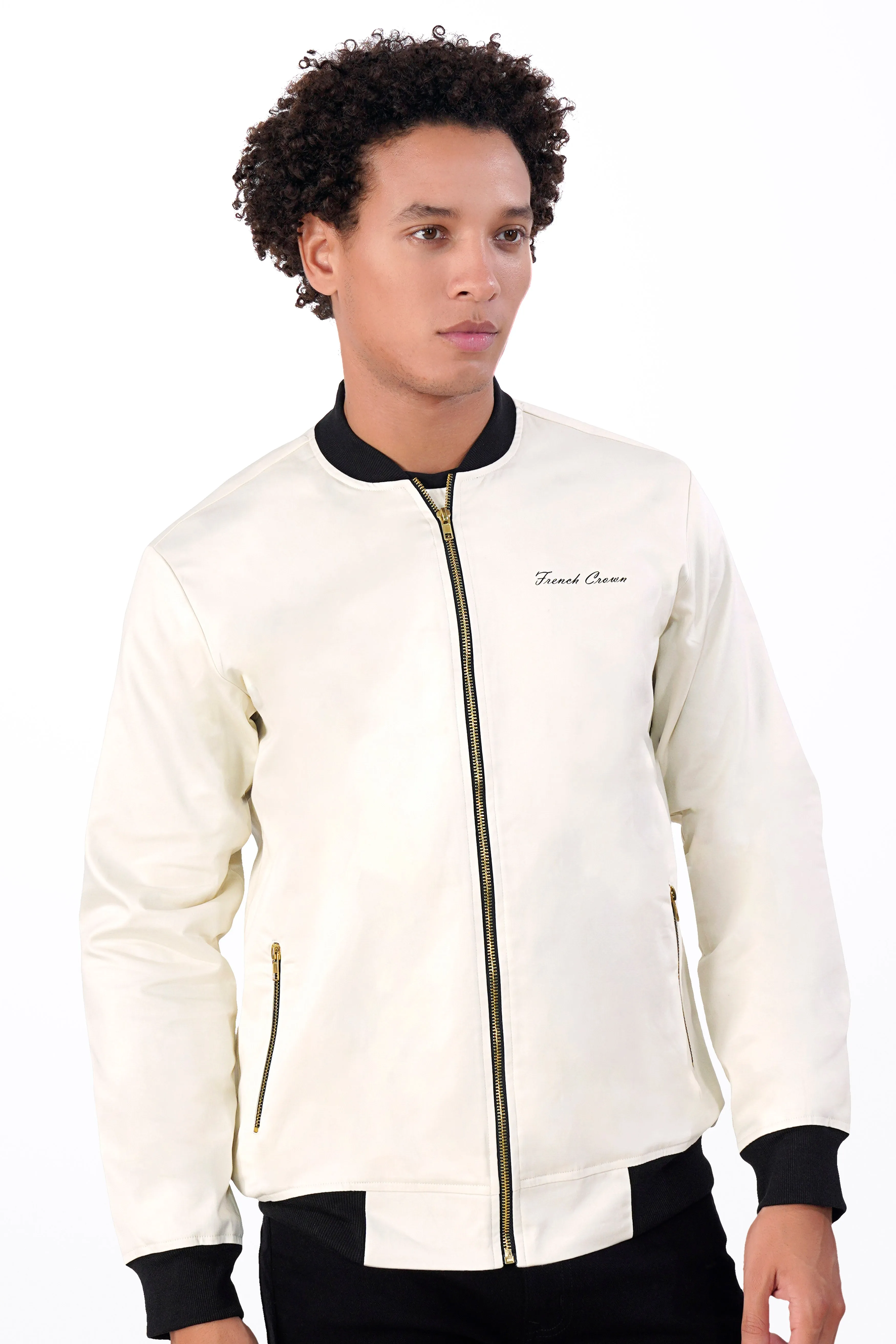 Albescent Cream Premium Cotton Bomber Jacket