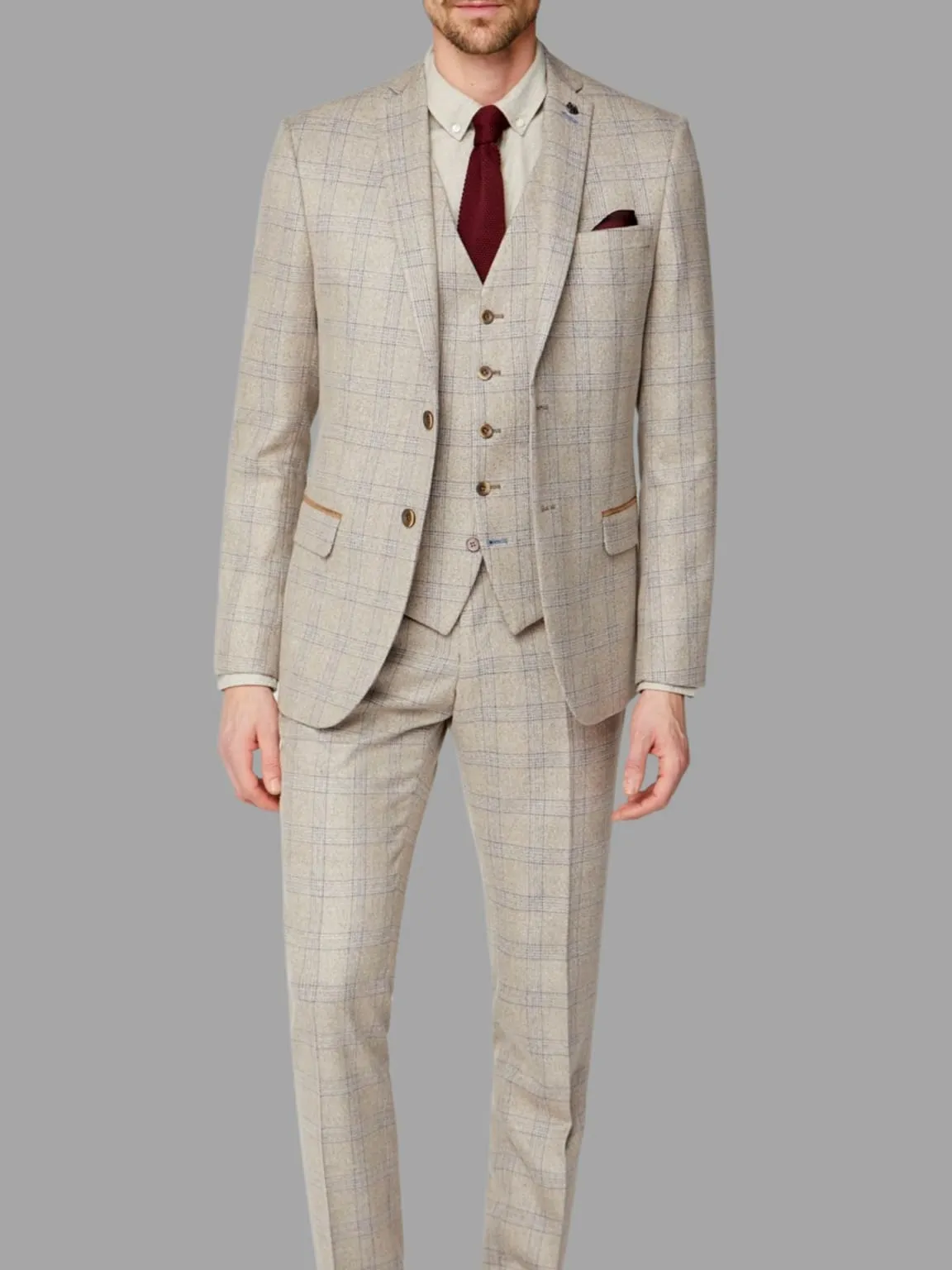 Antique Rogue Saint Cream Check Tweed 3 Piece Suit