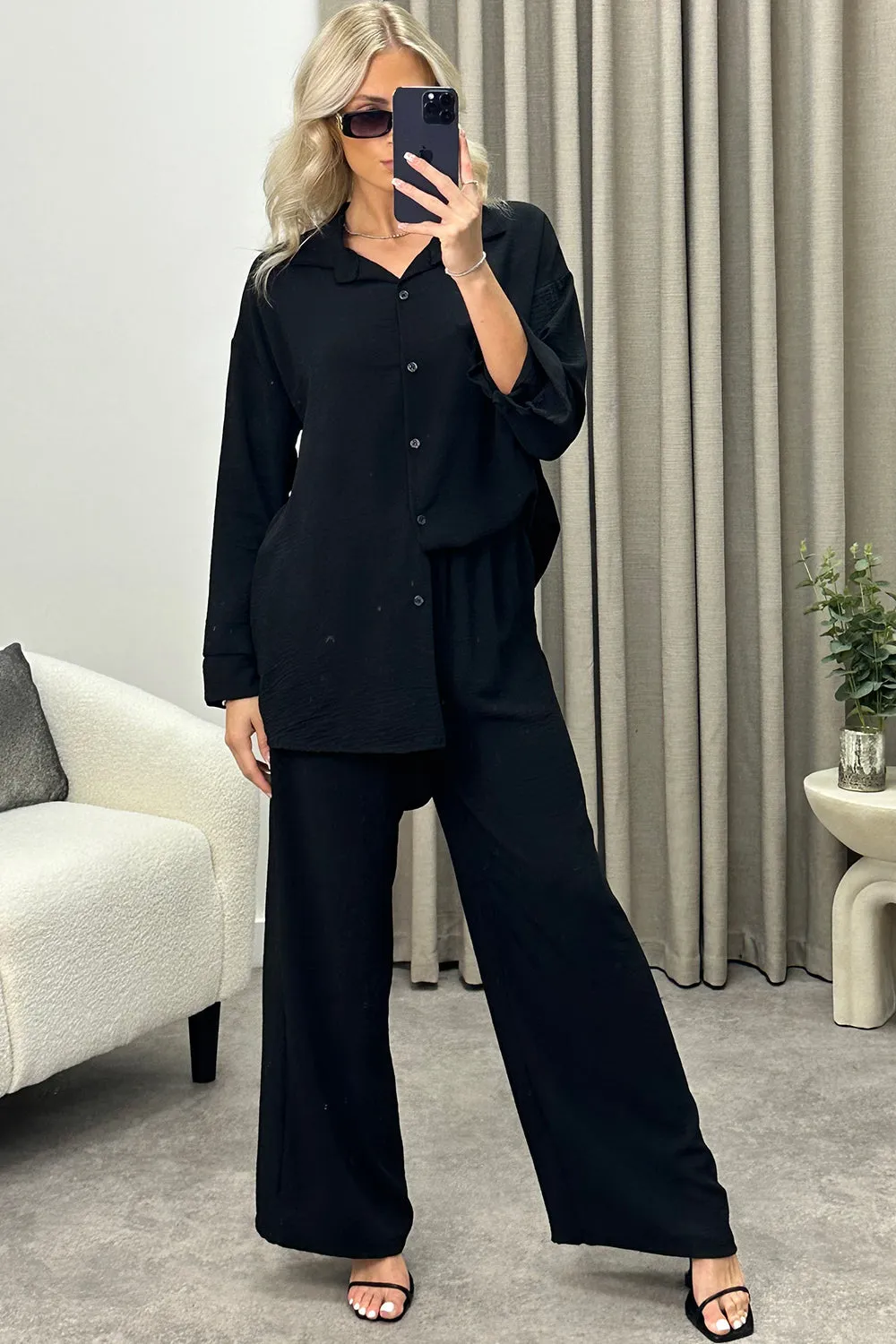 Ariana Black Oversized Shirt and Trousers Co-Ord Set