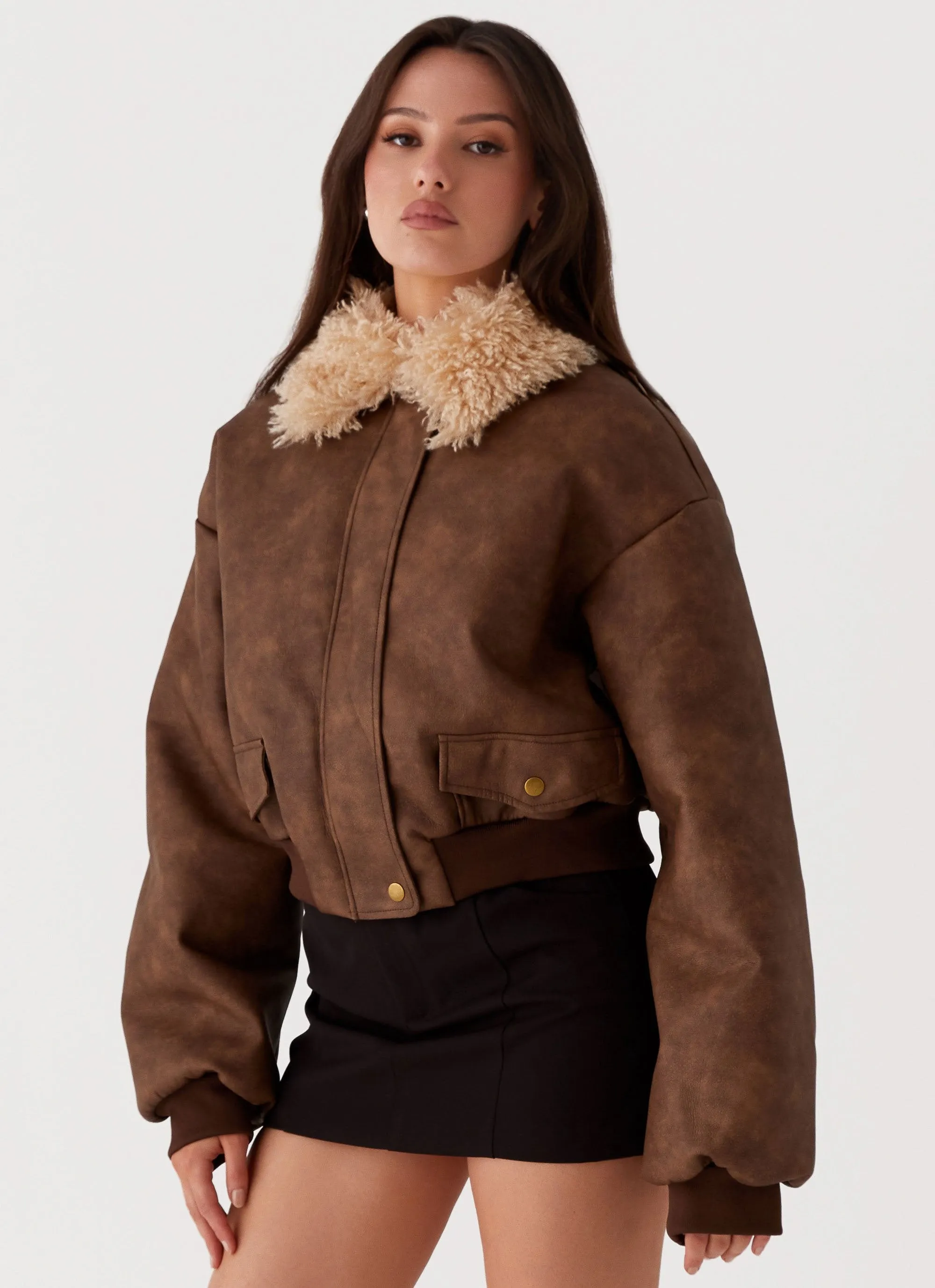 Aston Shearling Bomber Jacket - Brown