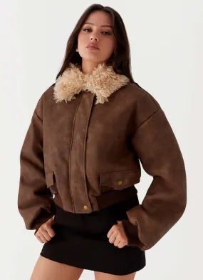 Aston Shearling Bomber Jacket - Brown