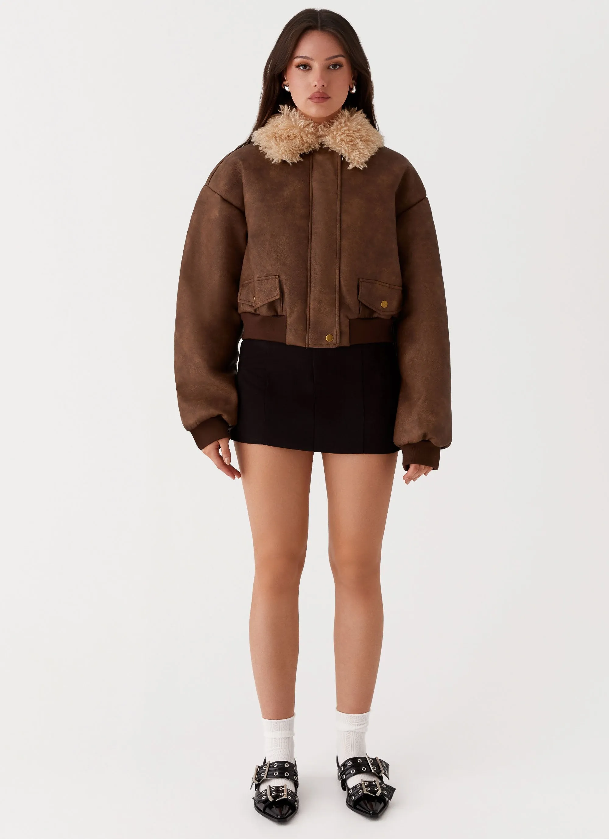 Aston Shearling Bomber Jacket - Brown