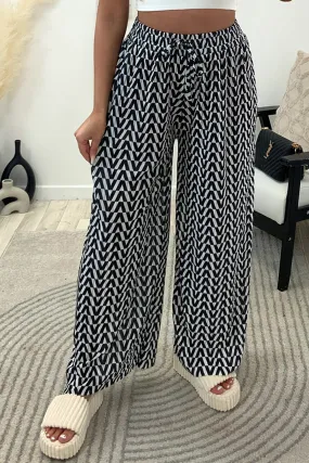 Avaa Black and White Plisse Patterned Wide Leg Trousers