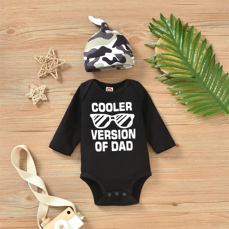 Baby Boys Solid Color Glasses Letter Printing Long Sleeve Romper Camouflage Trousers Hat Set