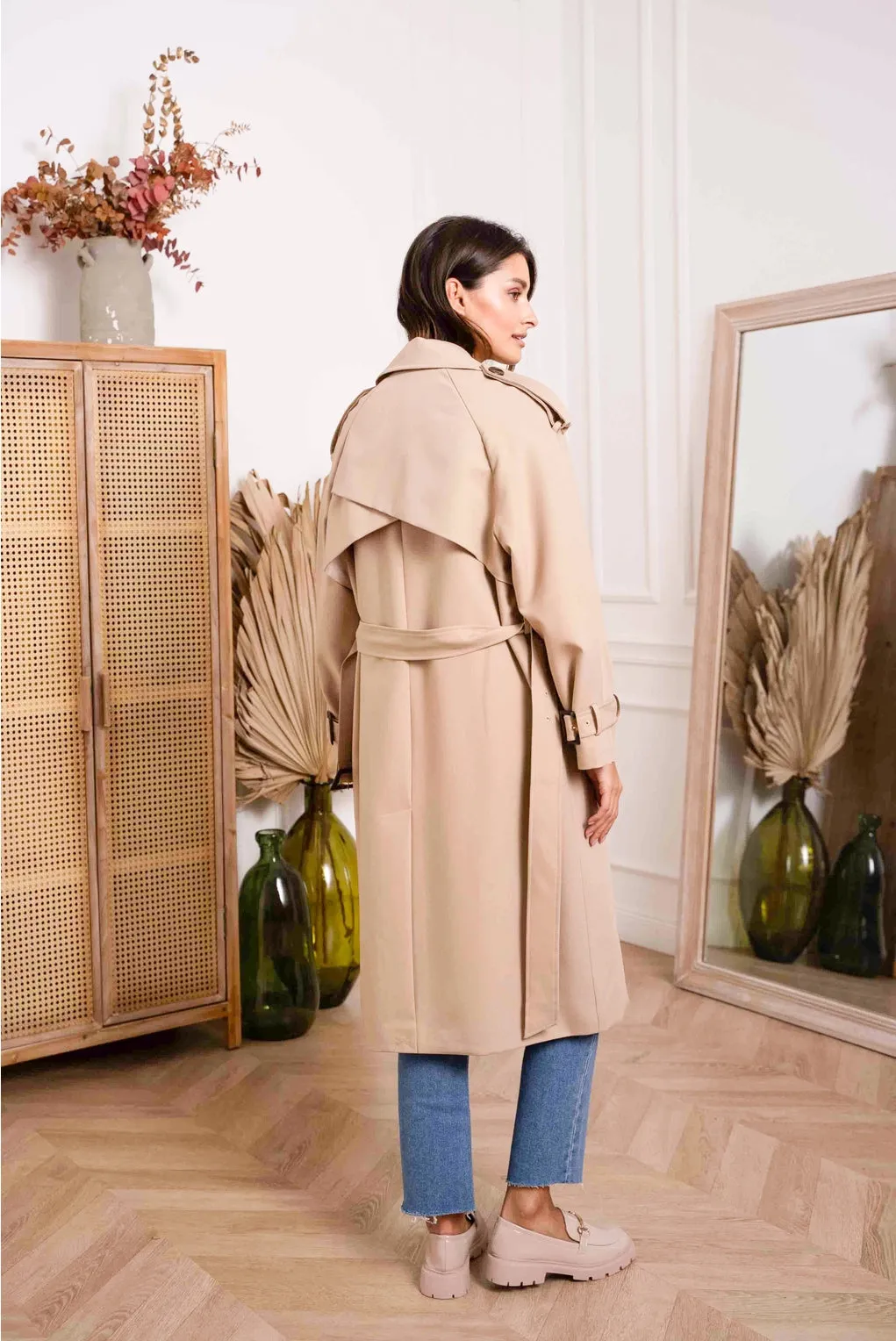 Beige Trench Coat with Belt