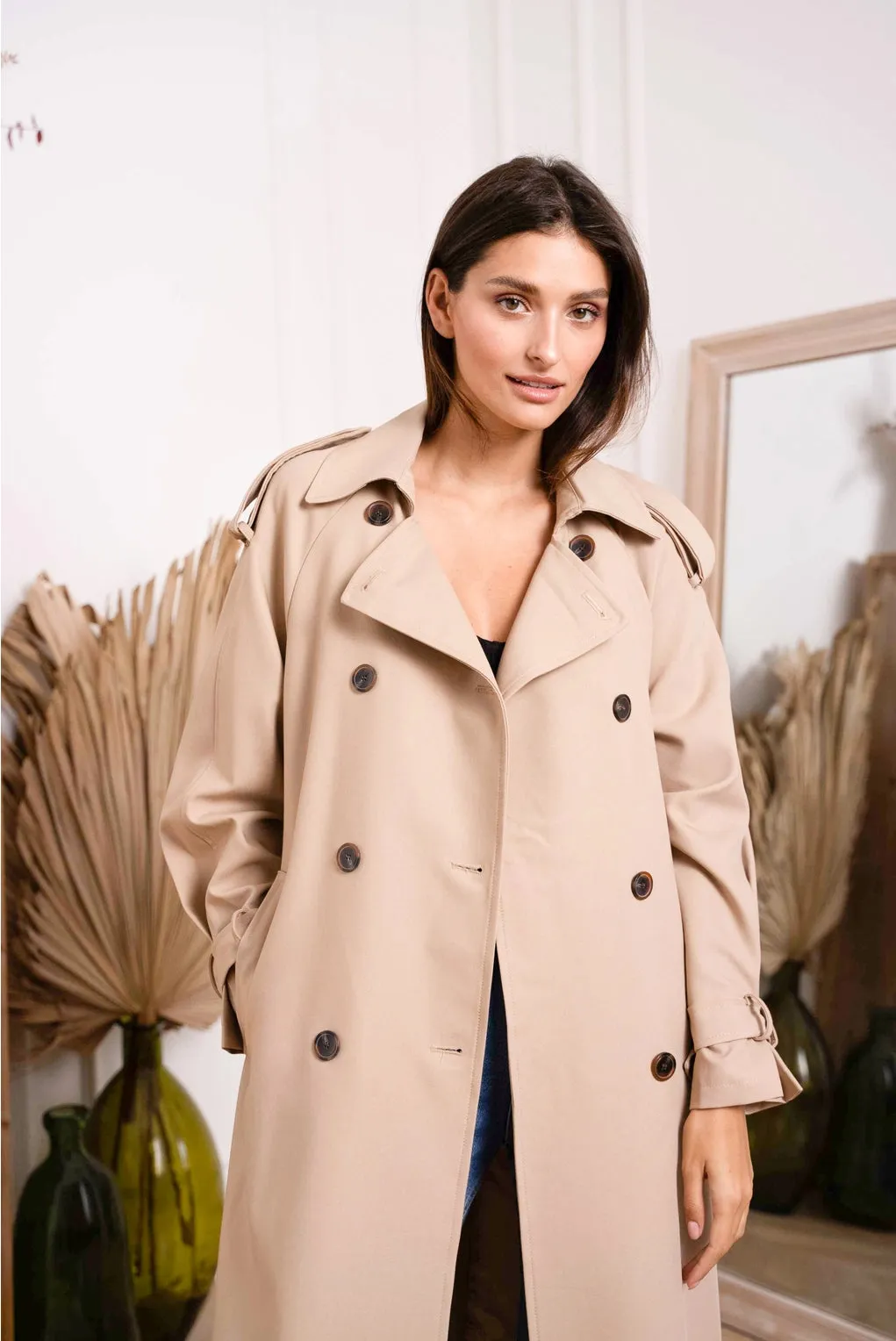 Beige Trench Coat with Belt