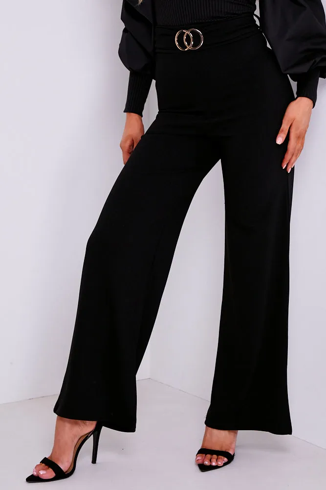 Black Double Circle Belted Wide Leg Trousers