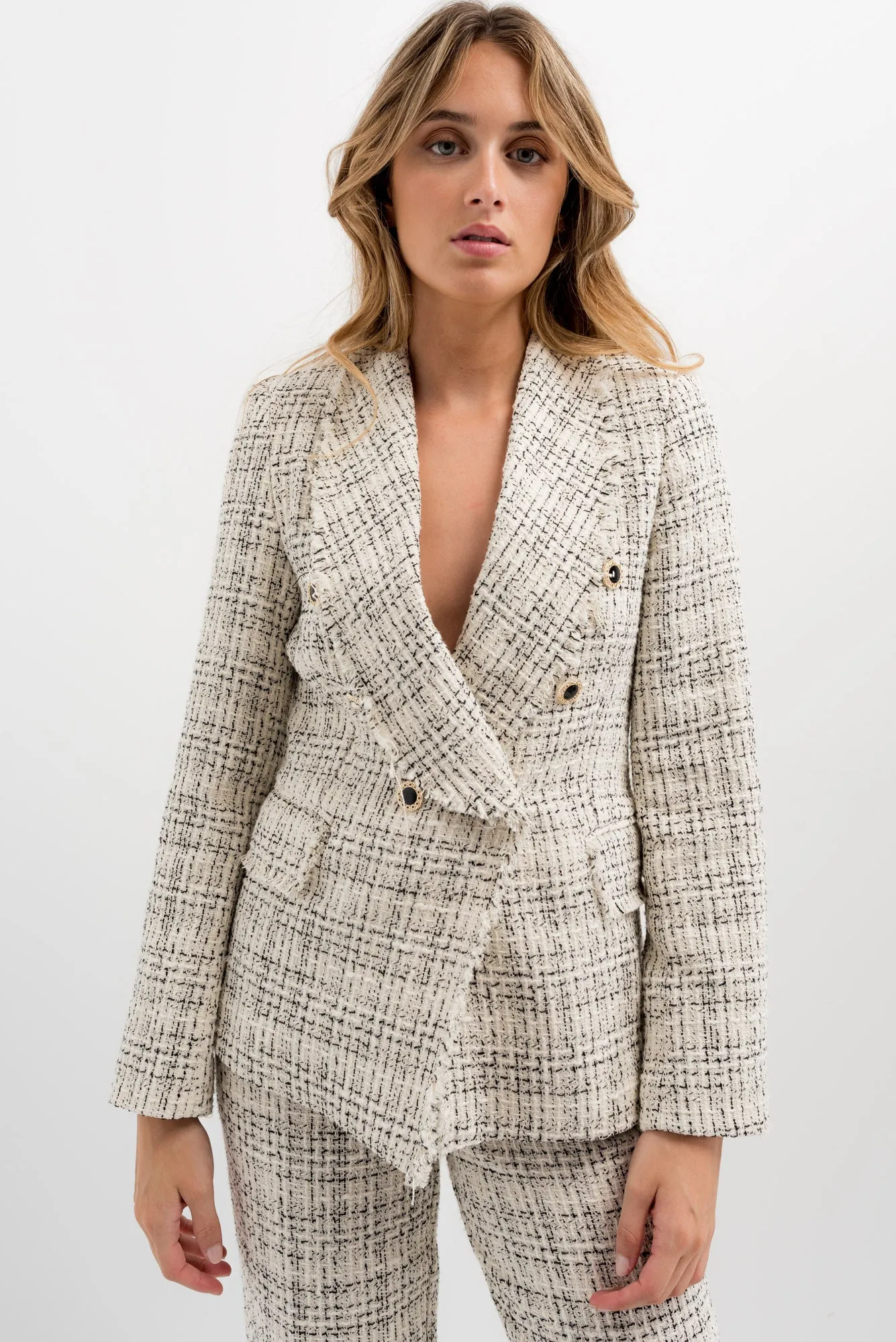 Blazer in tweed a contrasto