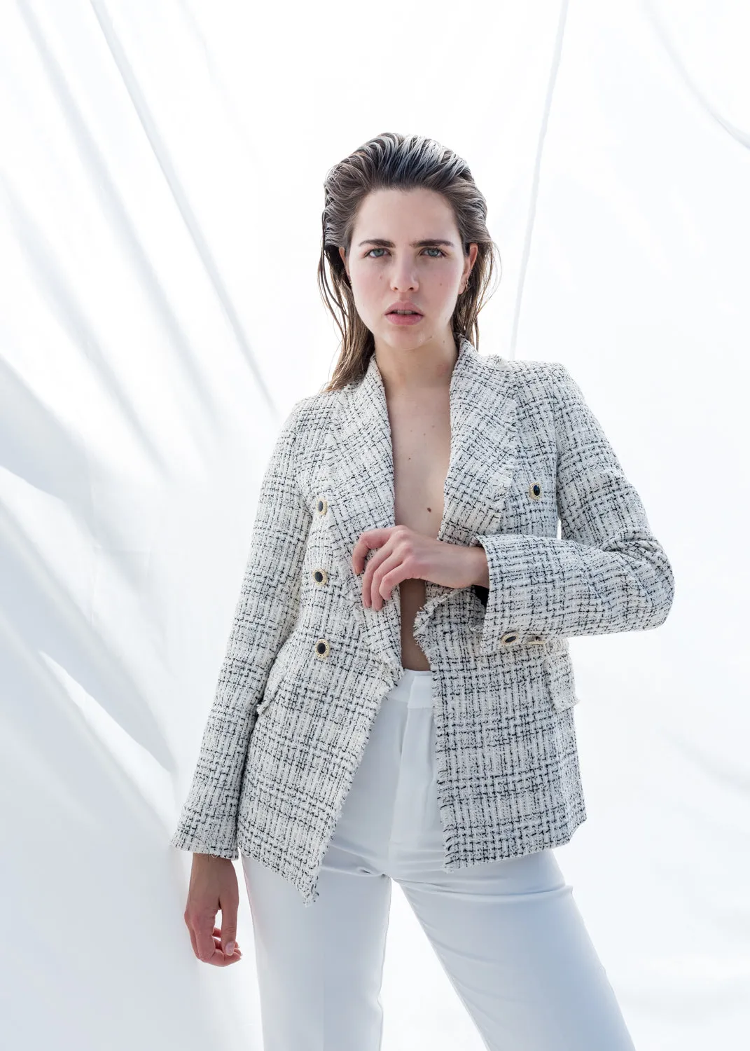 Blazer in tweed a contrasto