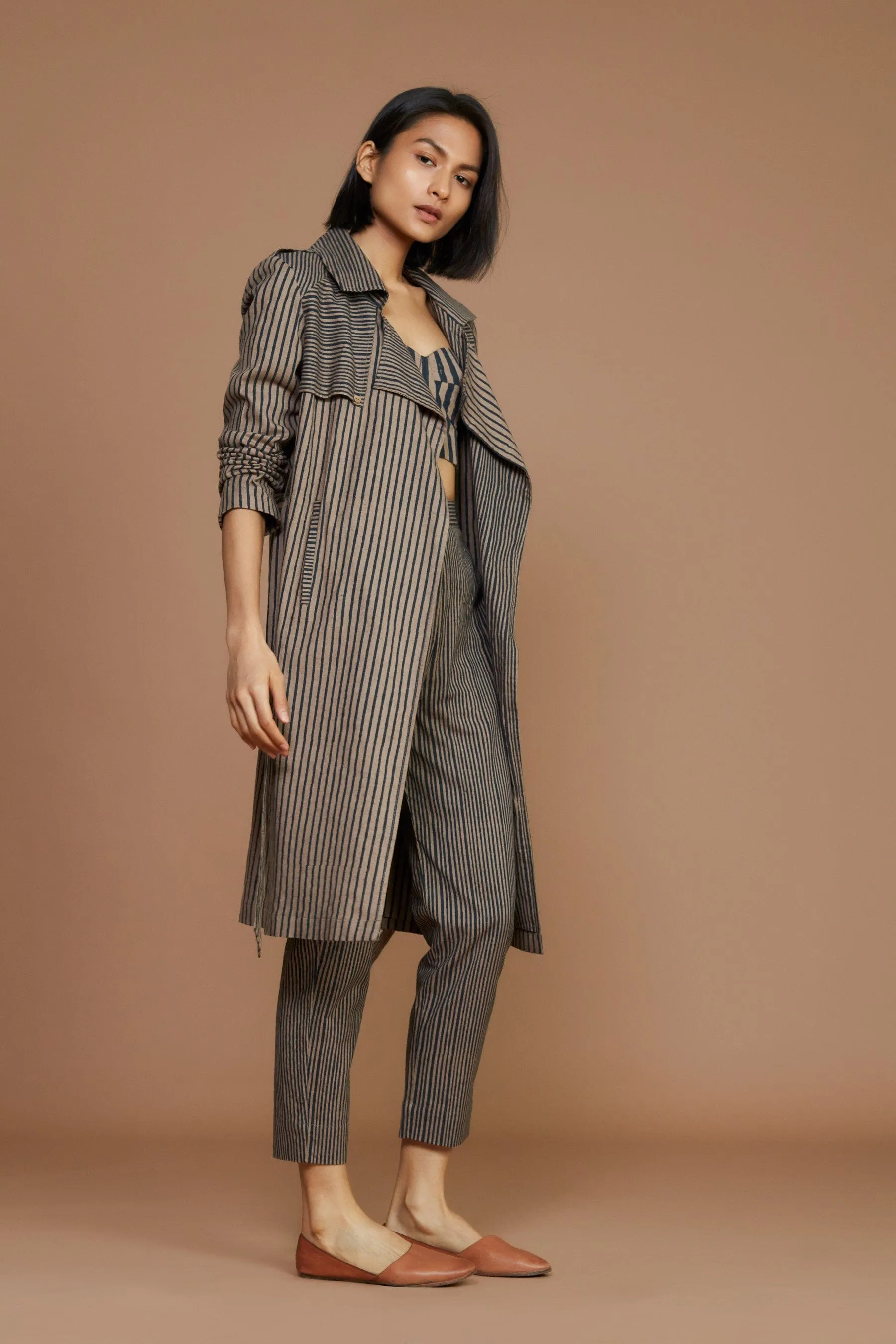 Brown with Charcoal Striped Trench Jacket (Ready to Ship)