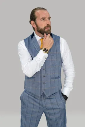 Cavani Connall Blue Tweed Check Style Waistcoat