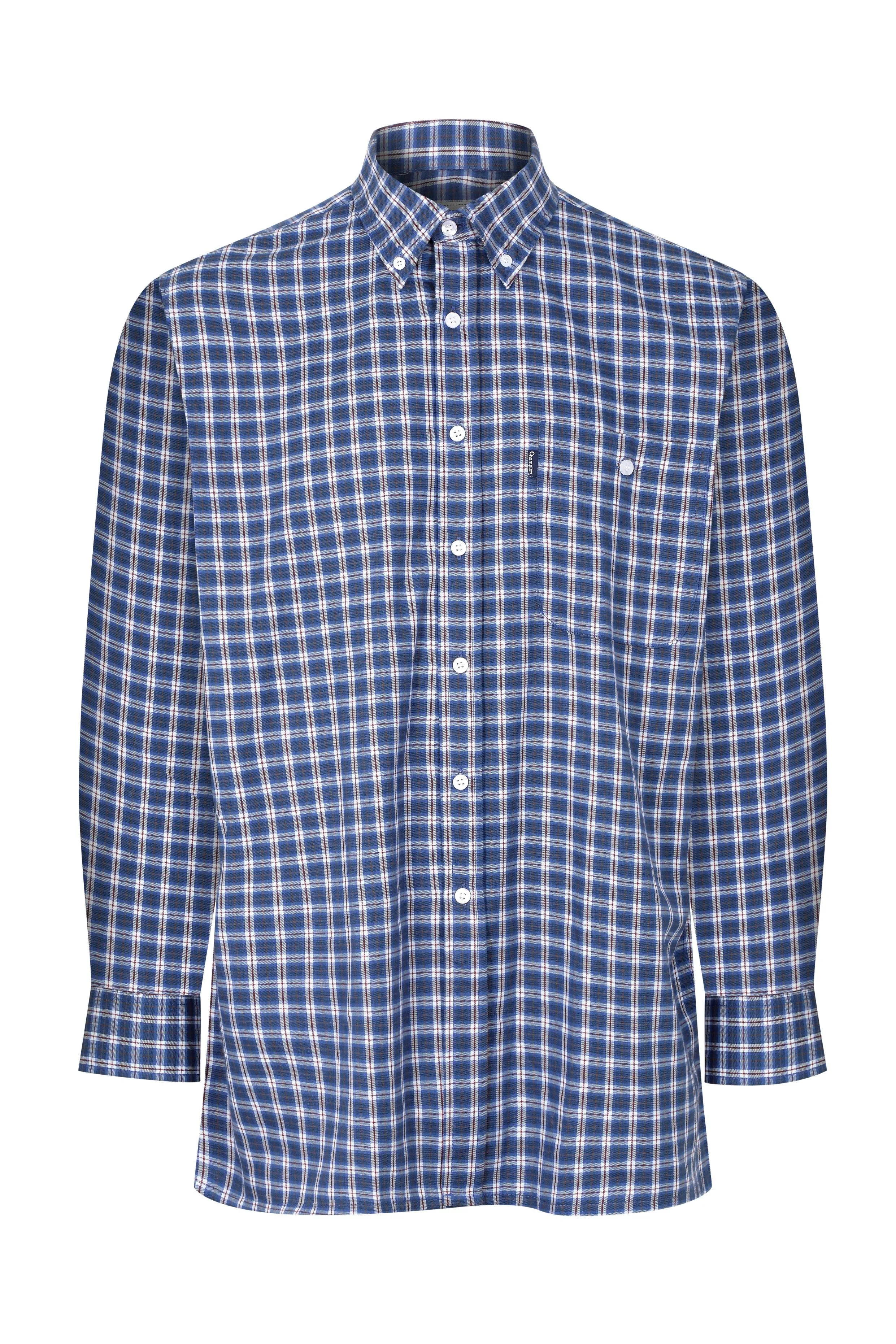 Champion Mens Ashbourne Long Sleeve Check Shirt-BLUE