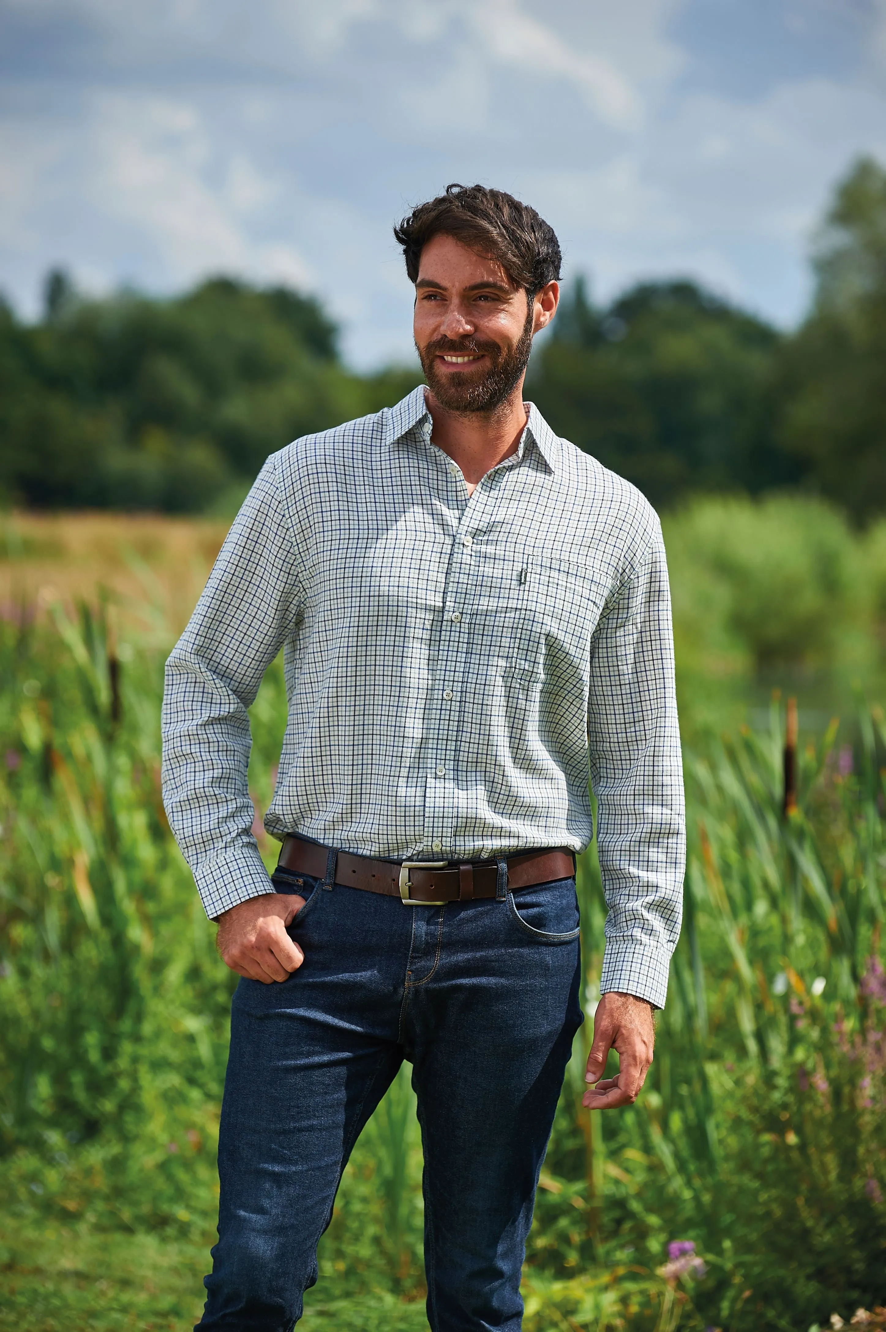 Champion Mens Epsom Long Sleeve Check Shirt-BLUE