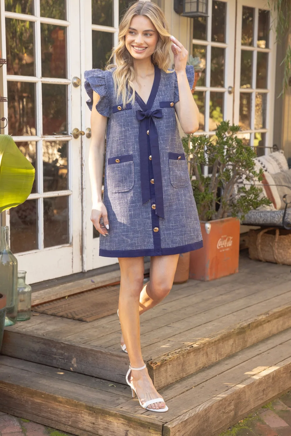 Chic in Tweed Blue Mini Dress