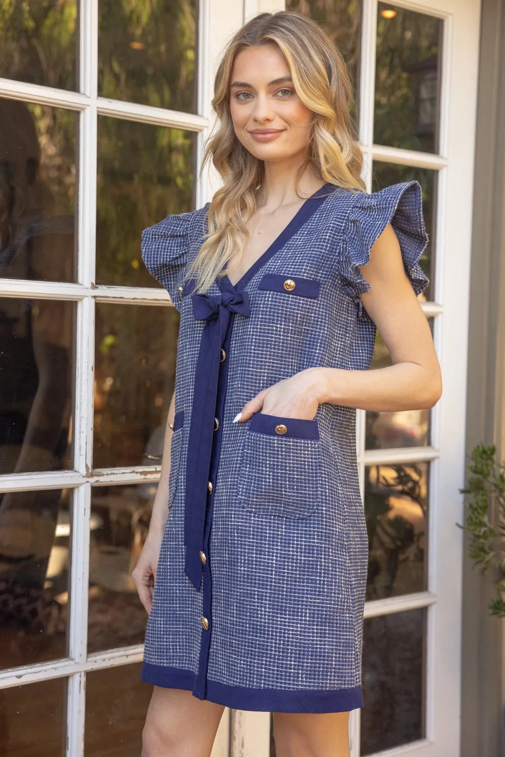 Chic in Tweed Blue Mini Dress