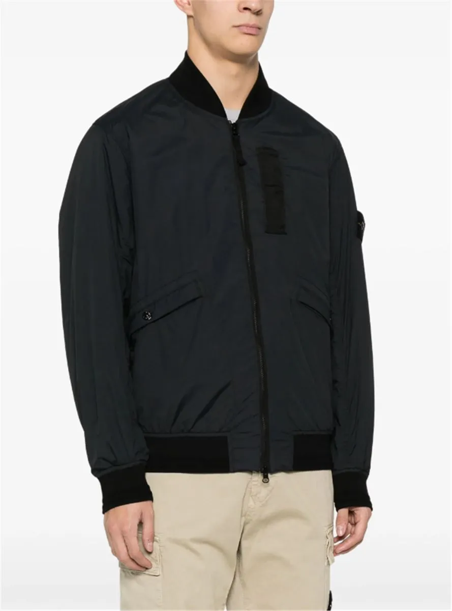 COMPASS-PATCH ZIPPED BOMBER JACKET