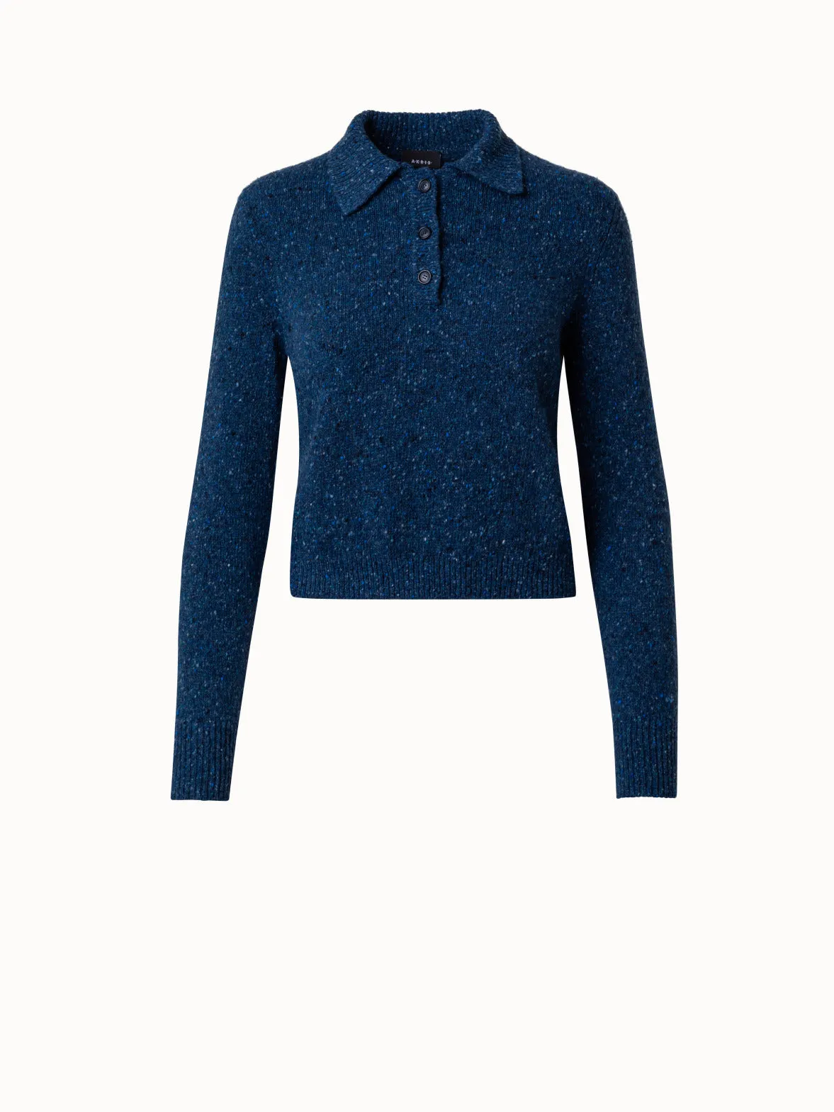 Cropped Kaschmir-Tweed-Pullover mit Polo-Kragen