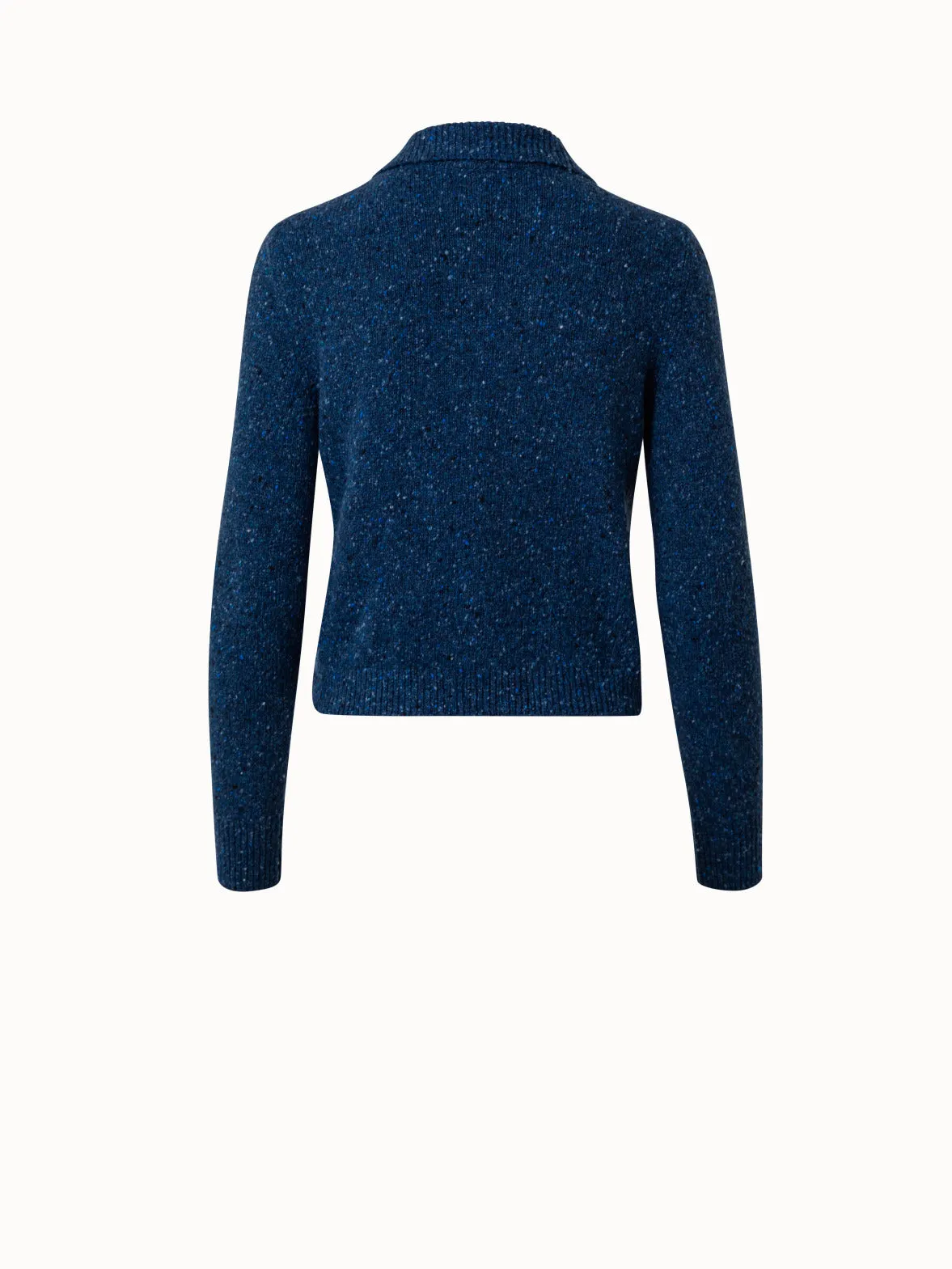 Cropped Kaschmir-Tweed-Pullover mit Polo-Kragen