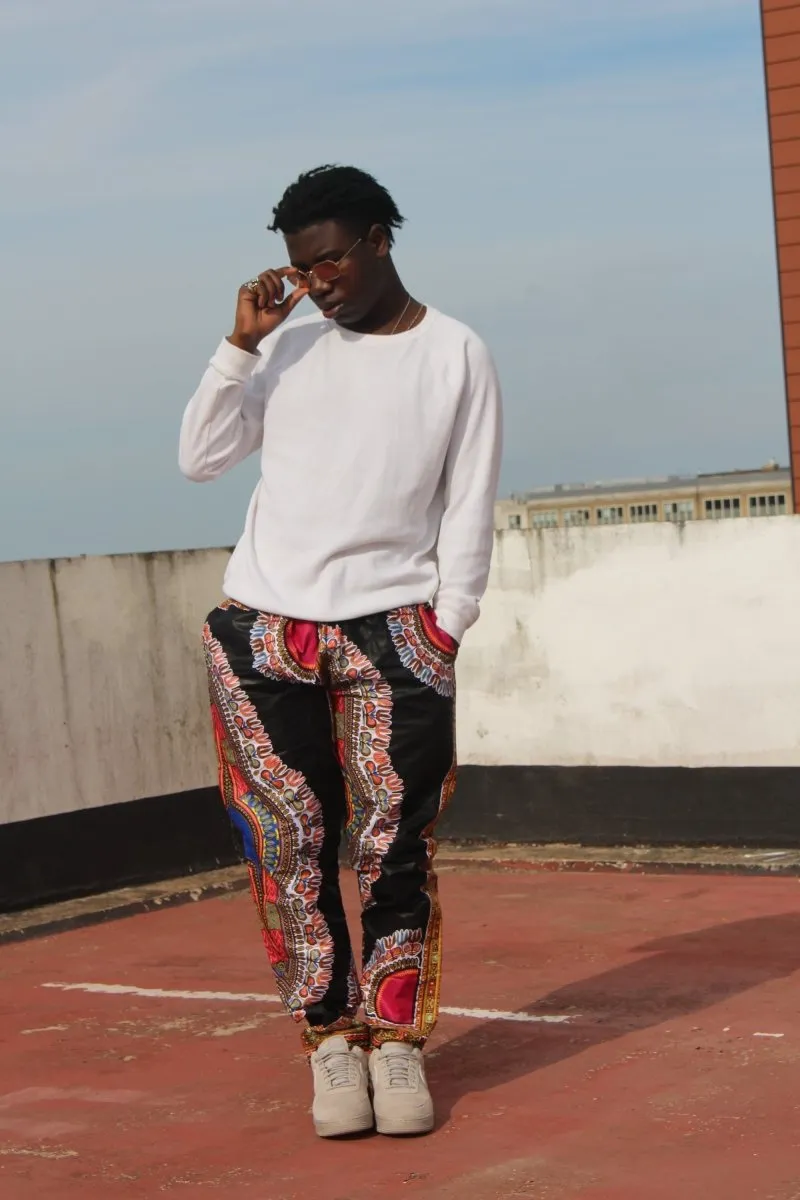 Dashiki Trousers in Black and red African Print - Festival Trousers