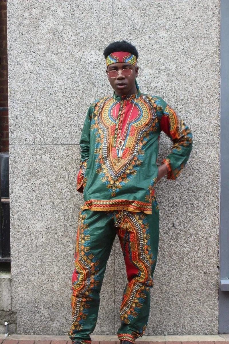 Dashiki Trousers in Green African Print - Festival Clothing