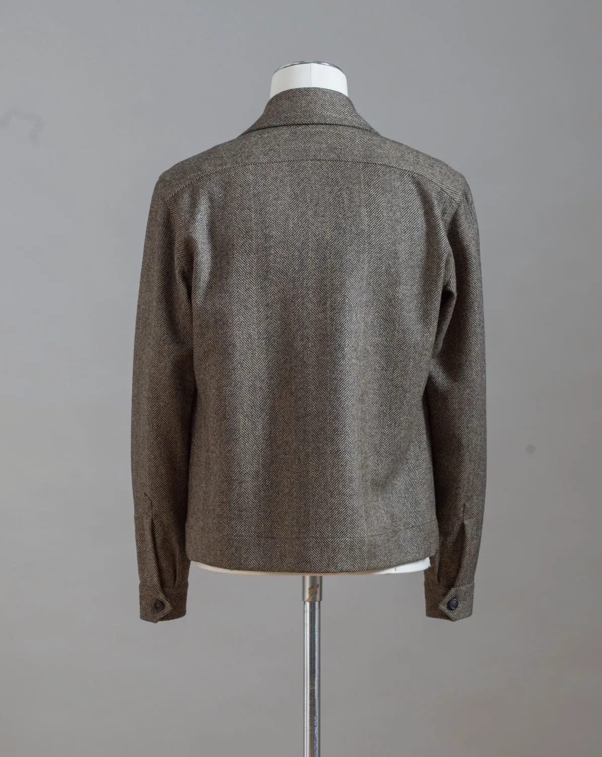 De Petrillo Herringbone Wool Bomber Jacket / Brown