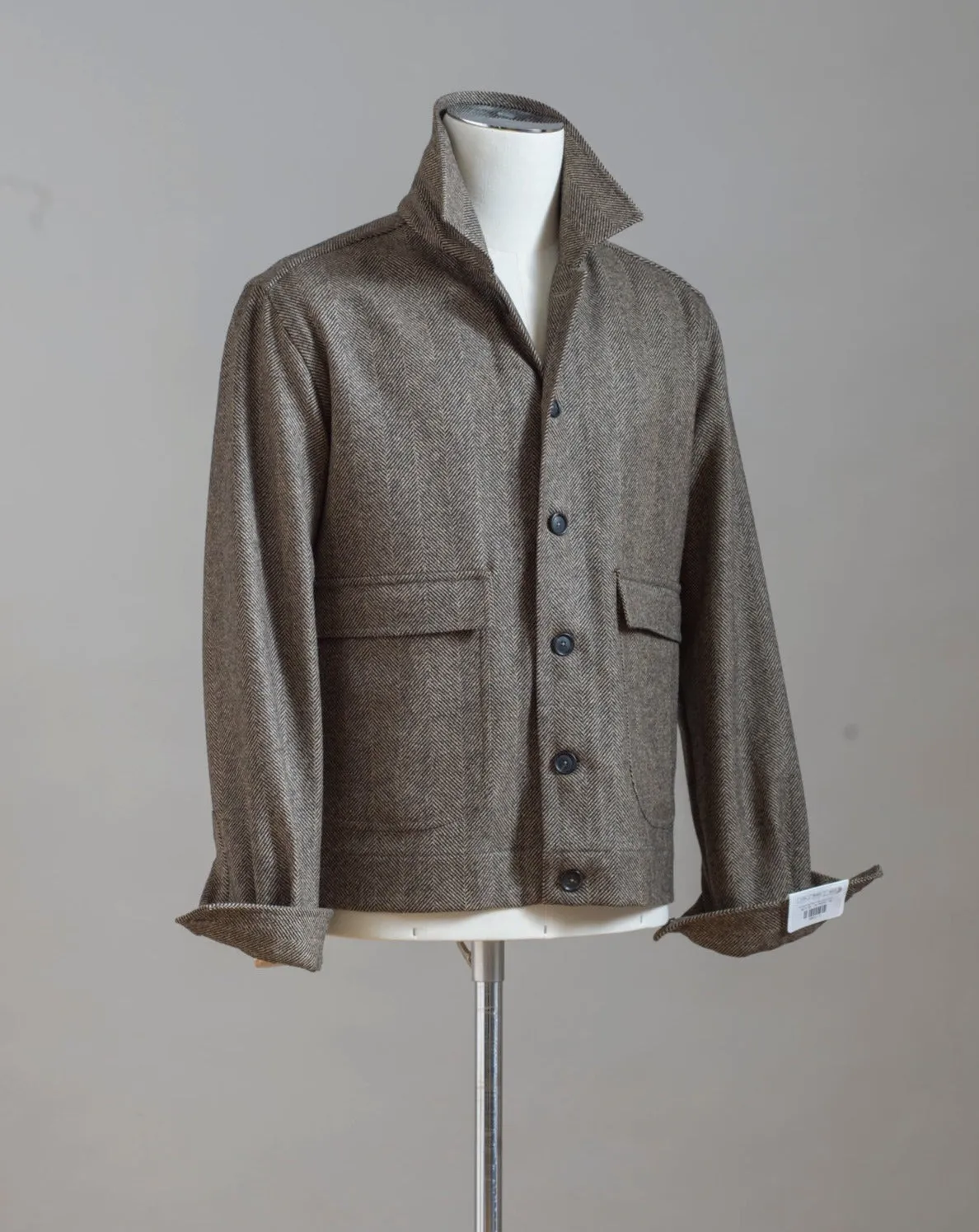 De Petrillo Herringbone Wool Bomber Jacket / Brown