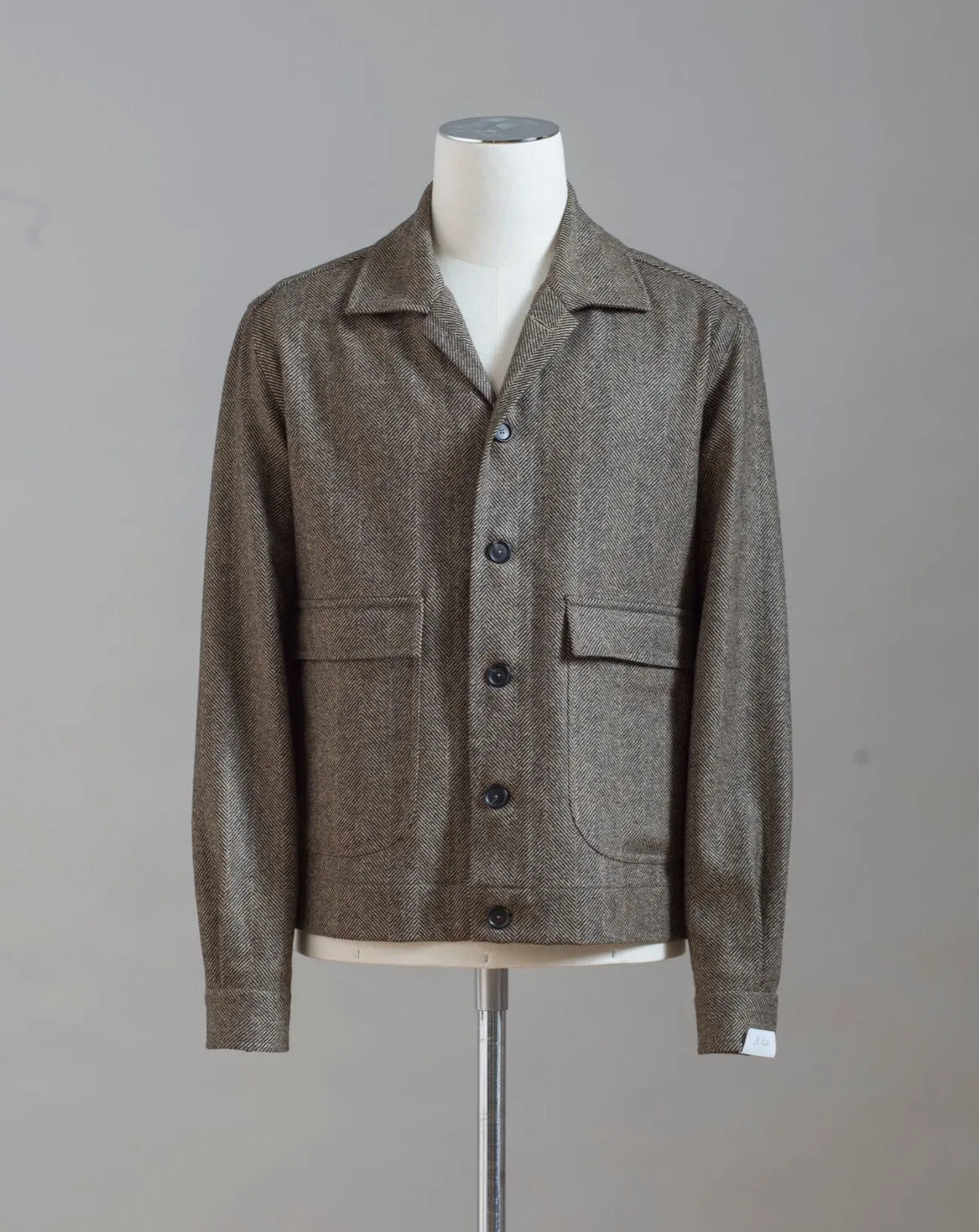 De Petrillo Herringbone Wool Bomber Jacket / Brown