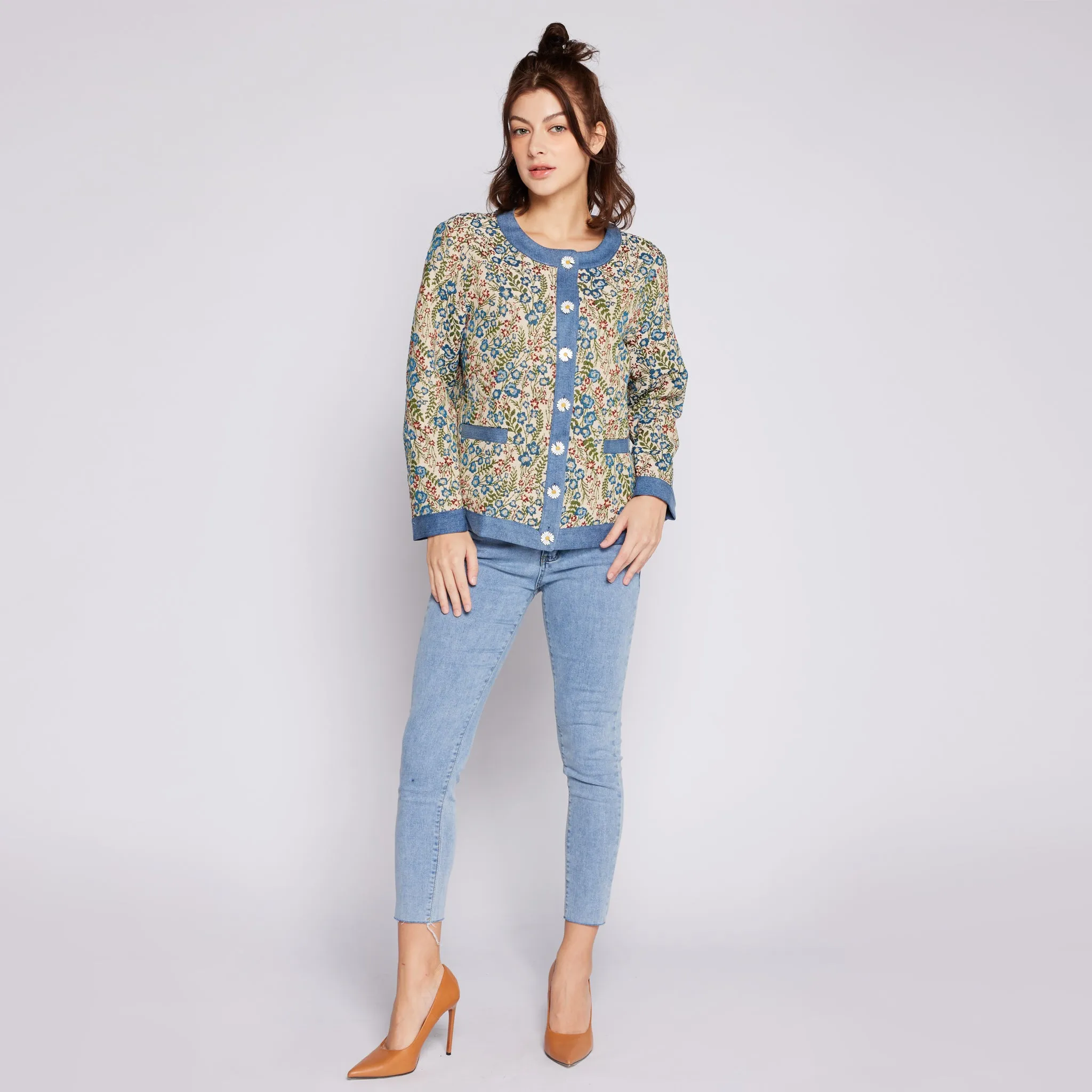 Denim Floral Jacket