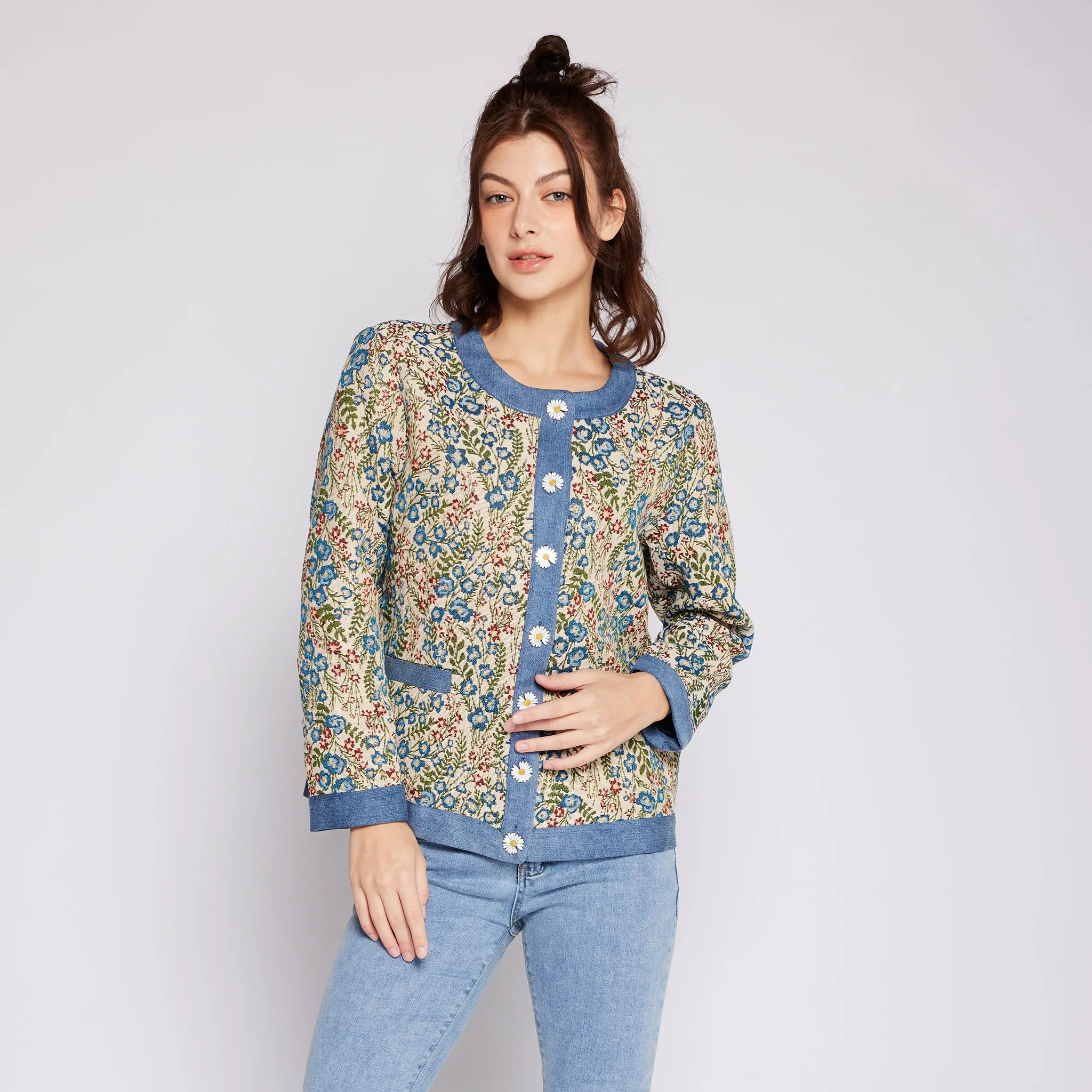 Denim Floral Jacket