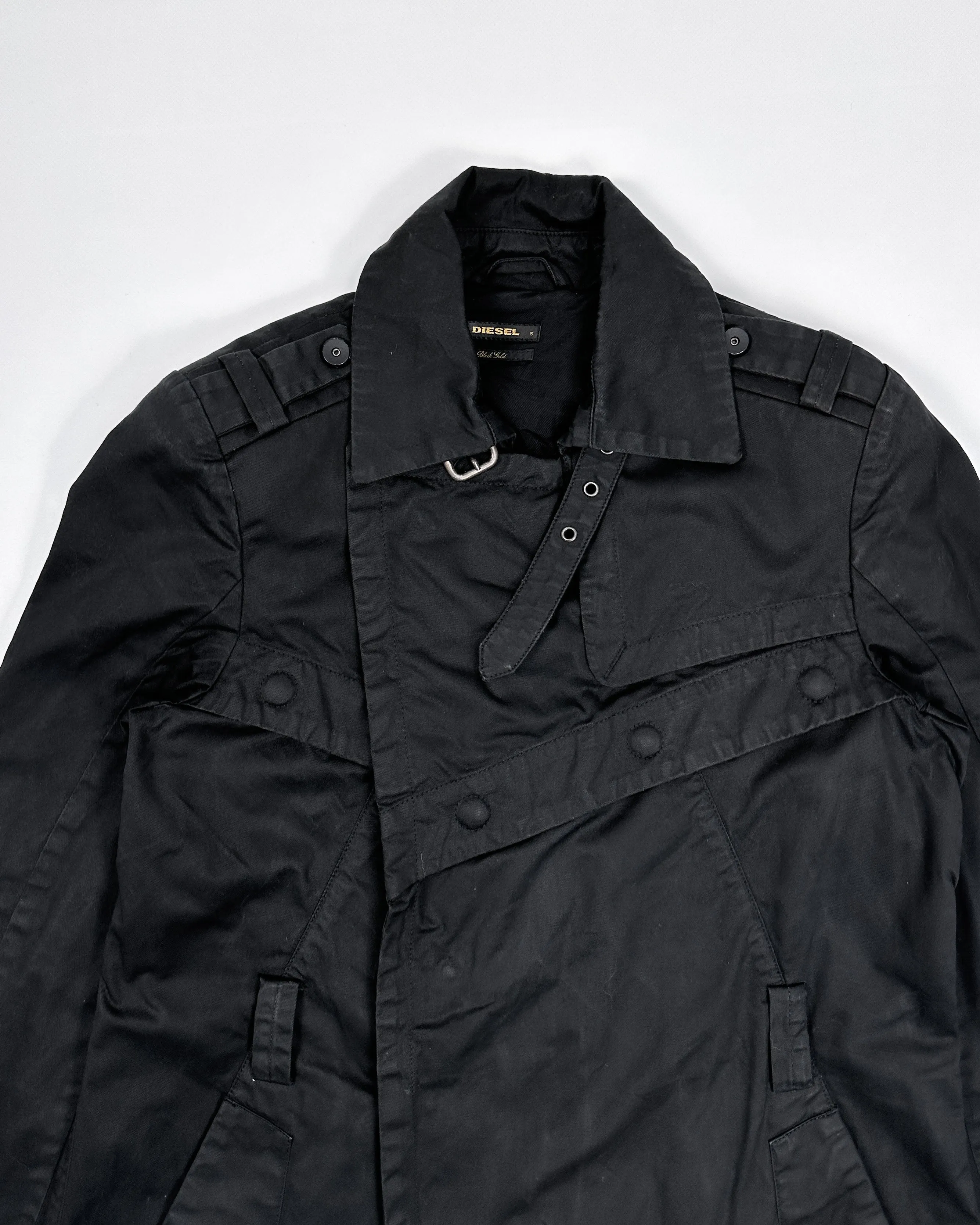 Diesel Utility Black Trench Coat Jacket 2000's