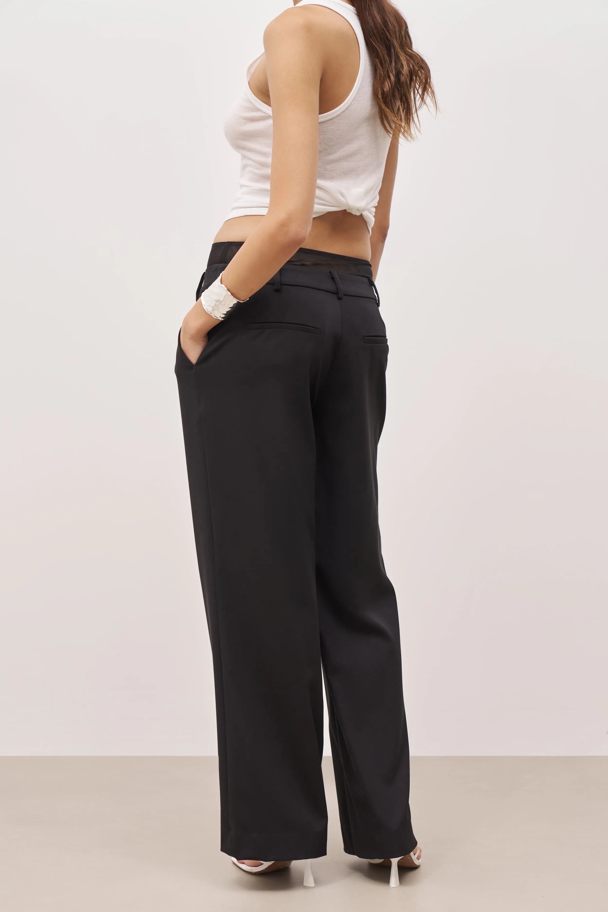 Double Waistband Relaxed Trousers - Black