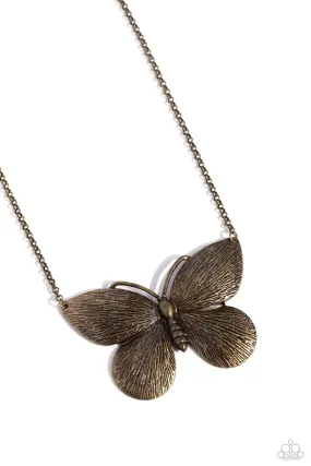 DRAWN to the Wind Brass Butterfly Necklace - Paparazzi Accessories