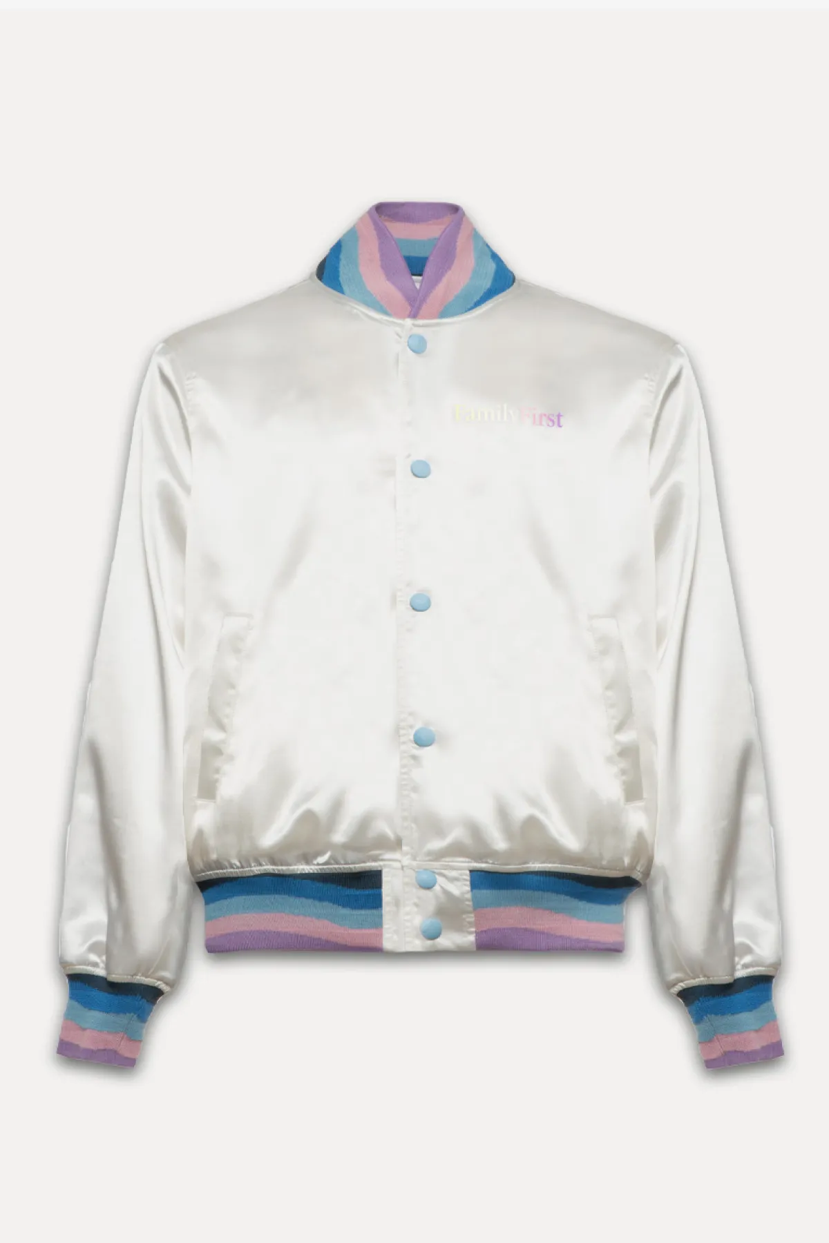 Family First Satin Swan Bomber Jacket - White