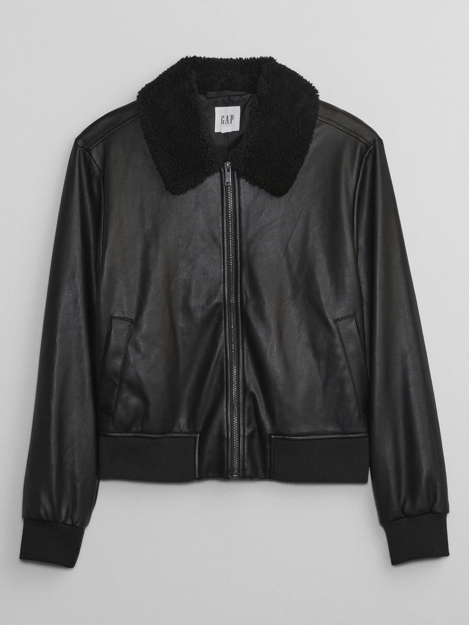 Faux-Leather Bomber Jacket