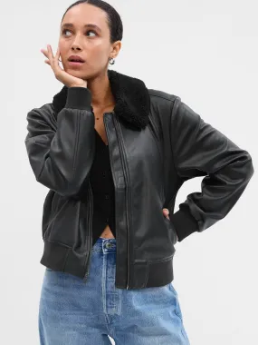 Faux-Leather Bomber Jacket